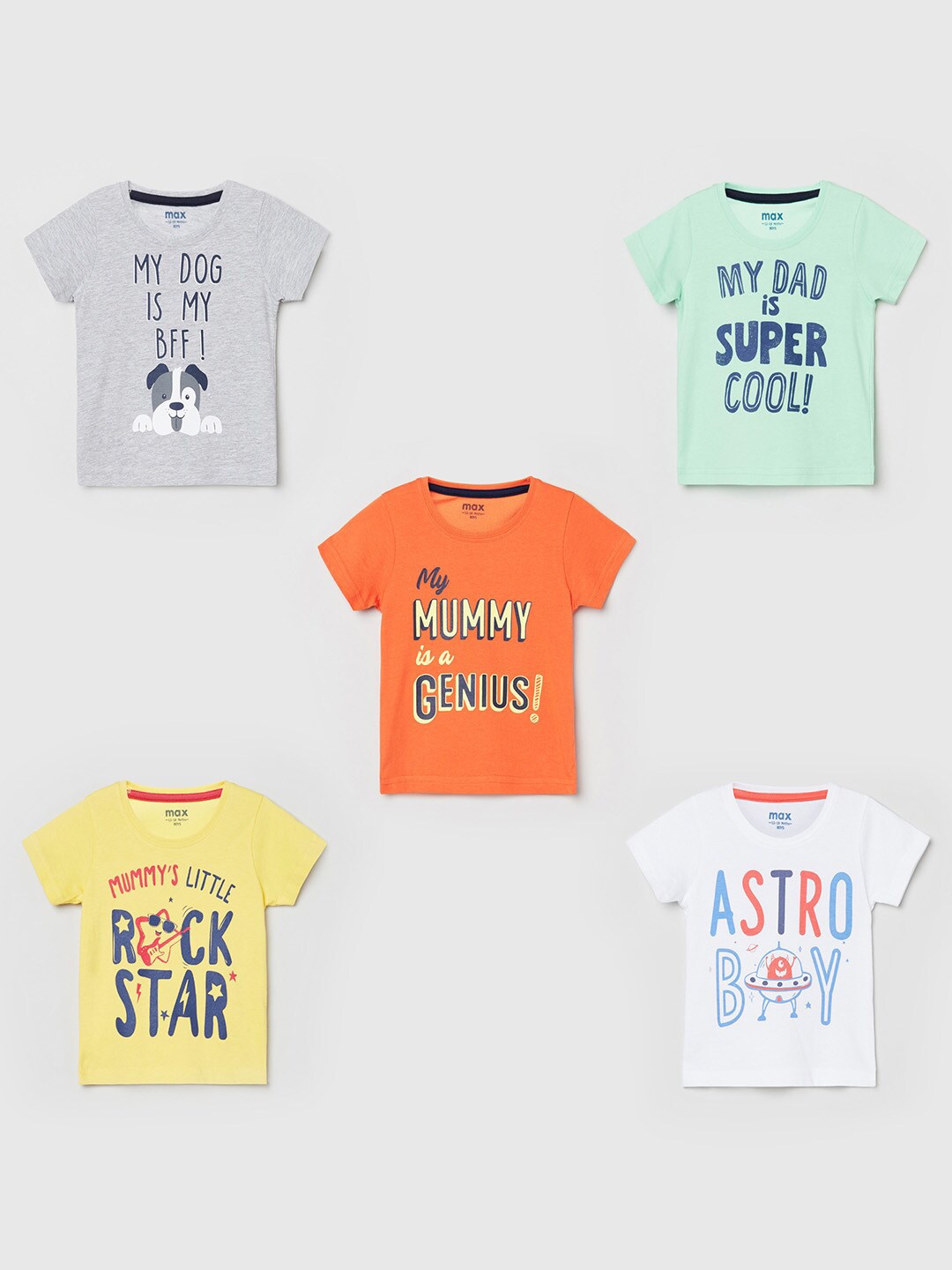 

max Boys Pack of 5 Printed T-shirt, Multi