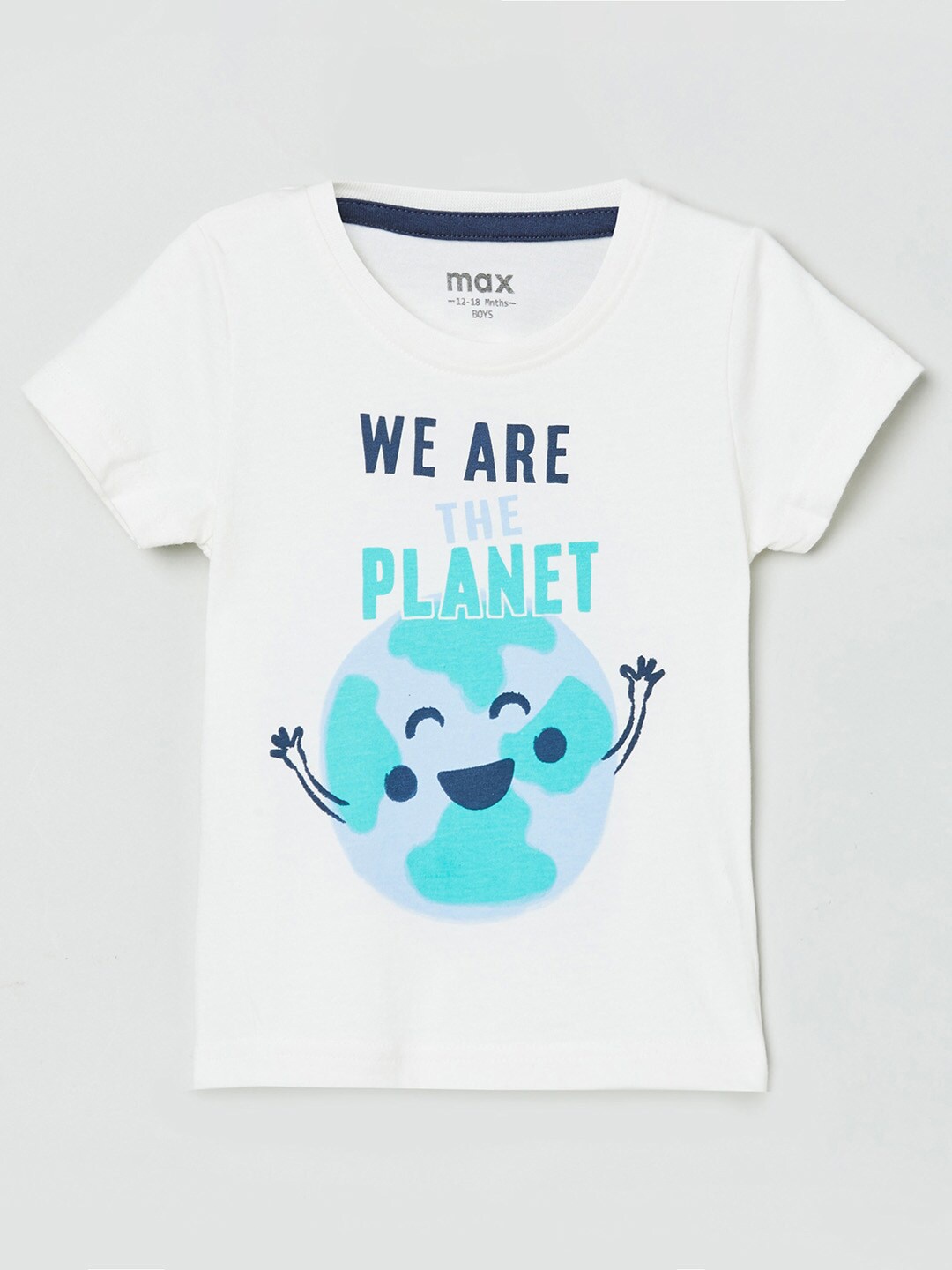 

max Boys White Printed T-shirt