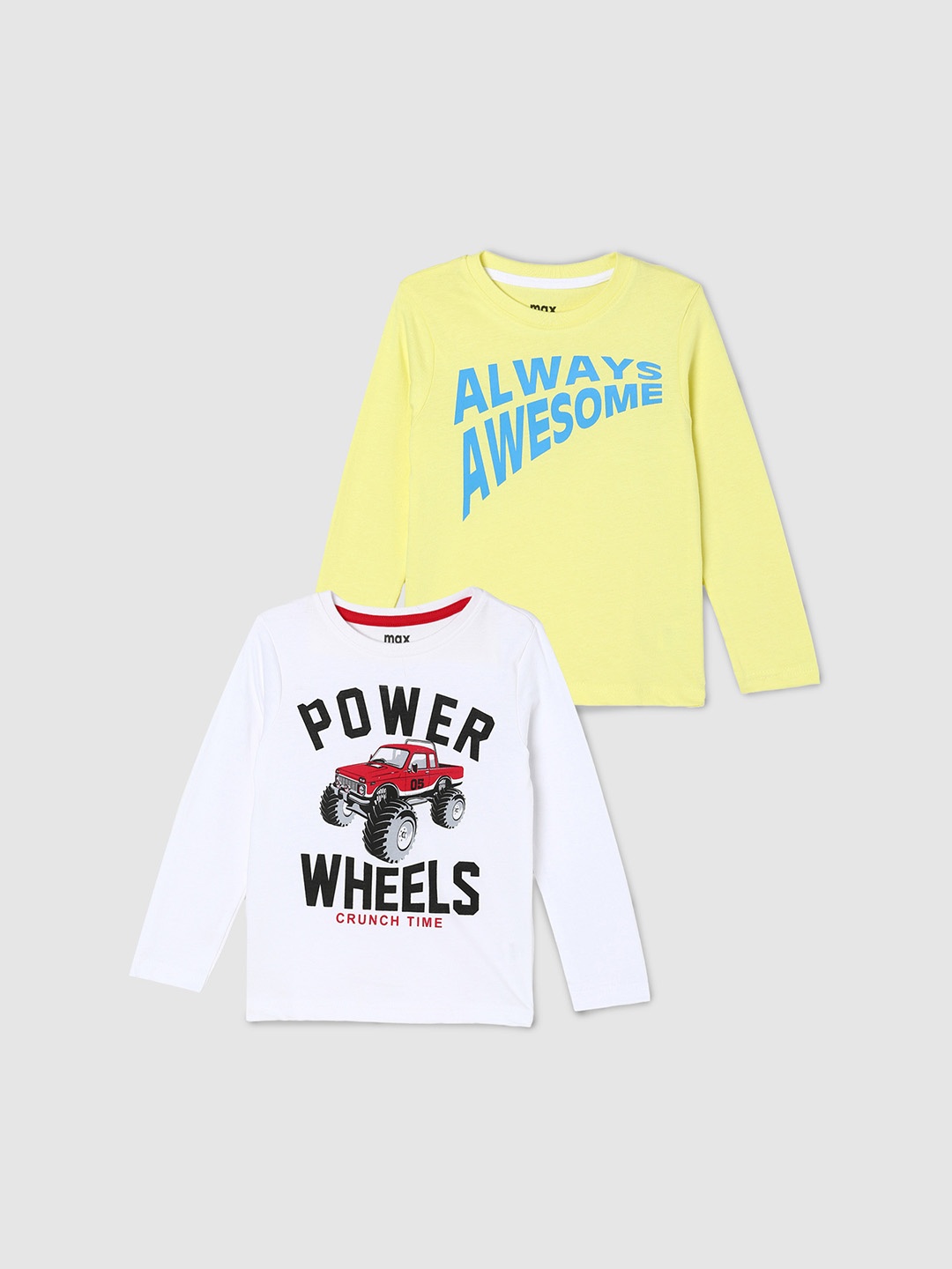

max Boys Yellow & White Pack of 2 Printed Cotton T-shirt