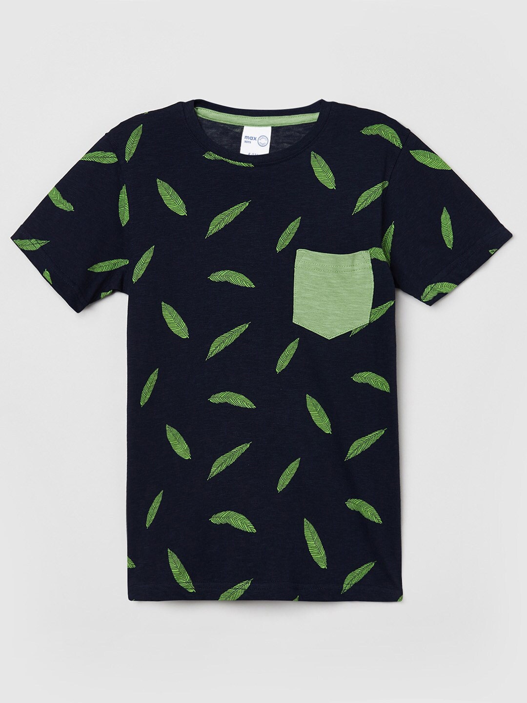 

max Boys Navy Blue Printed Pockets T-shirt