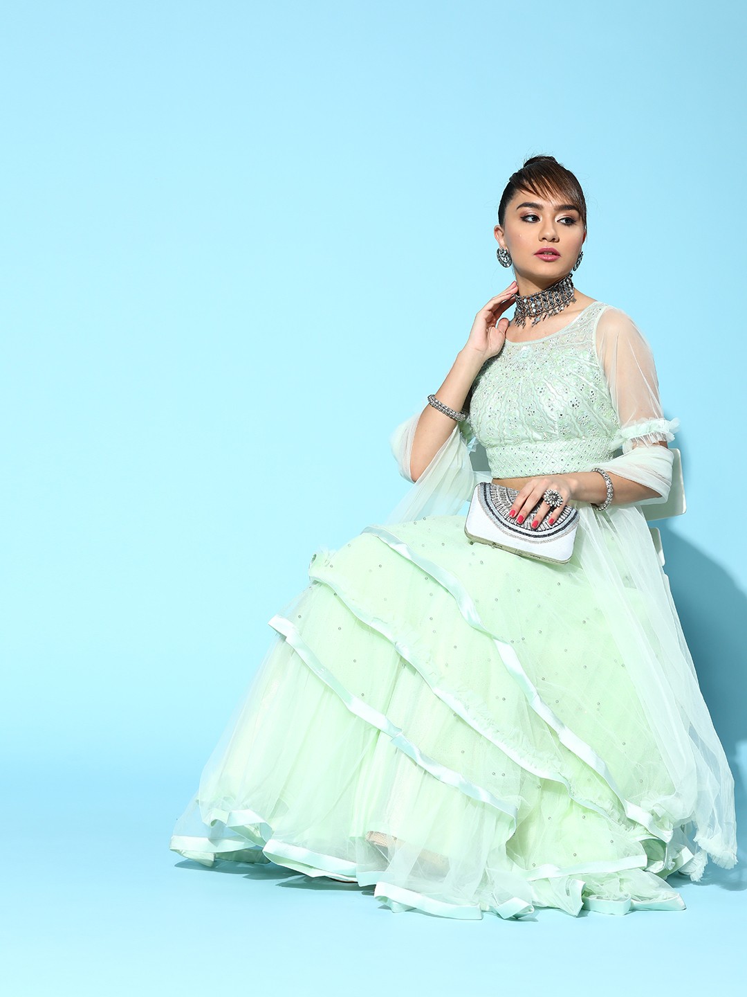 

Chhabra 555 Gorgeous Green Made To Measure Lehenga Choli with Dupatta