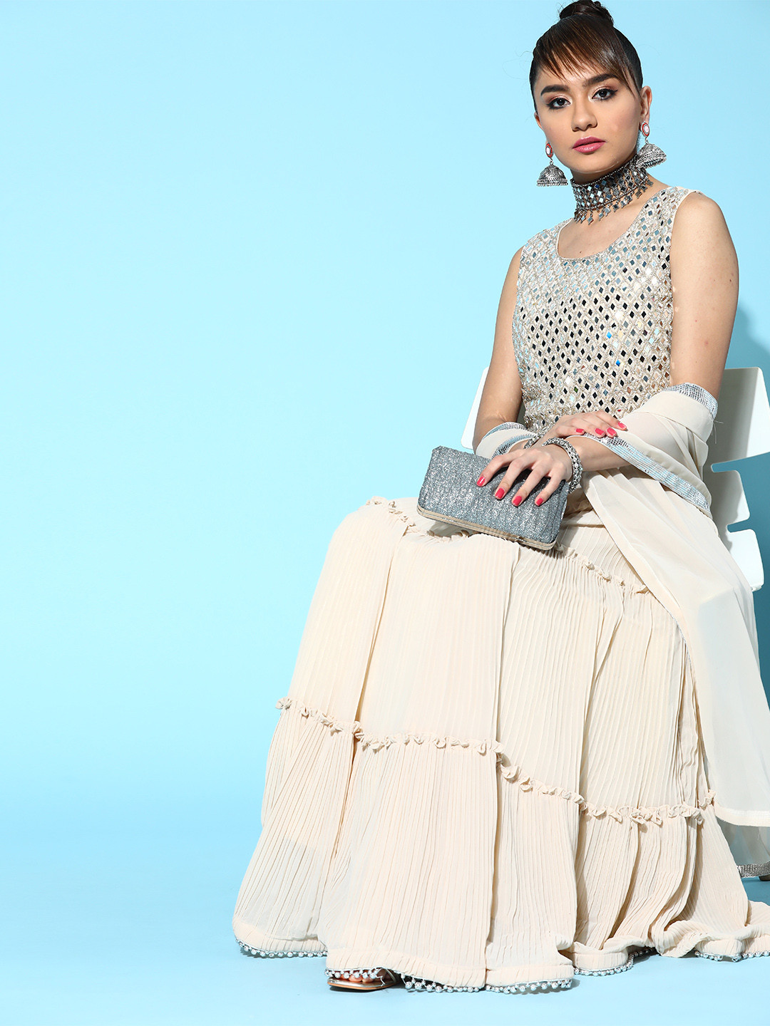 

Chhabra 555 Attractive Beige Made To Measure Lehenga Choli with Dupatta