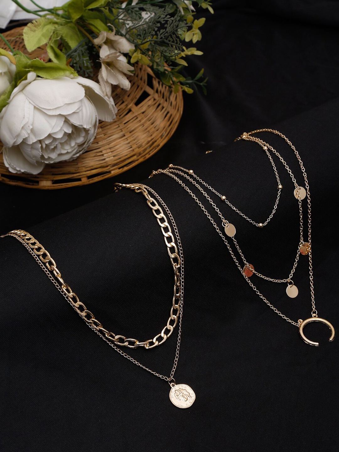 

YouBella Women Set of 2 Gold Toned & Plated Minimal Layered Necklaces