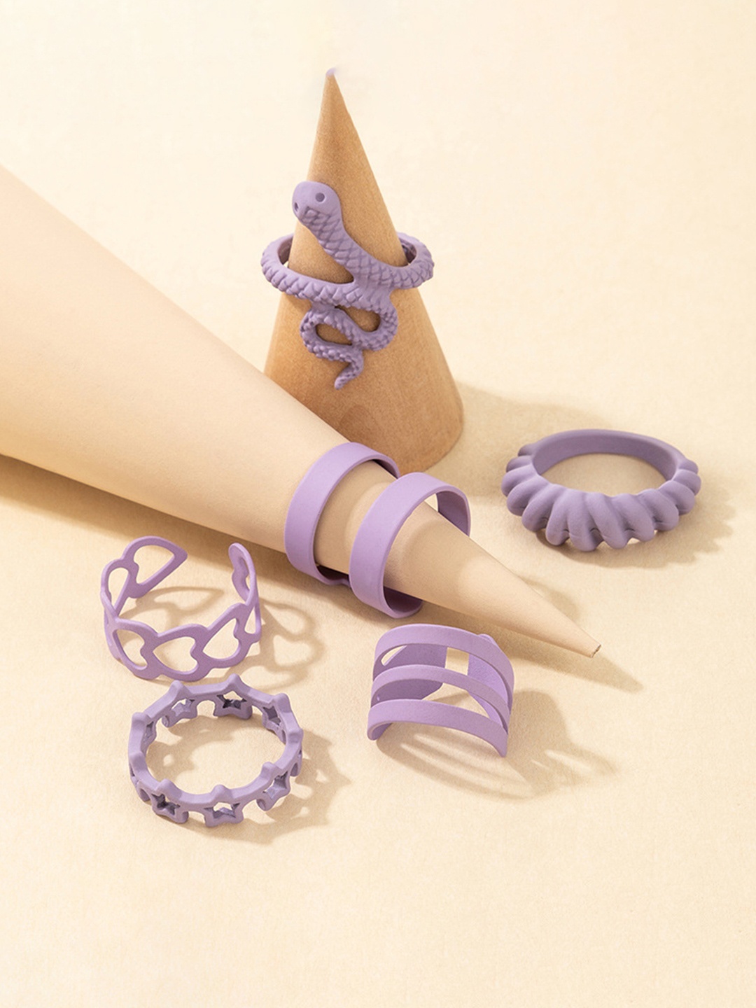 

YouBella Set of 6 Gold Plated Enamelled Rings, Purple