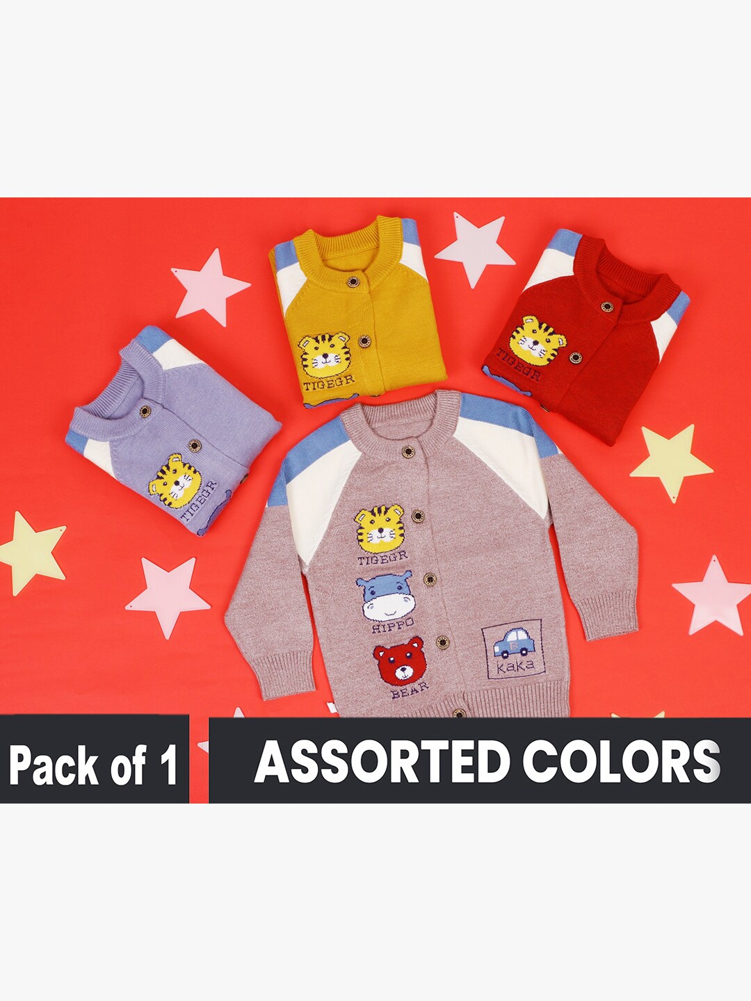 

POKORY Unisex Kids Assorted Colourblocked Cardigan with Applique Detail