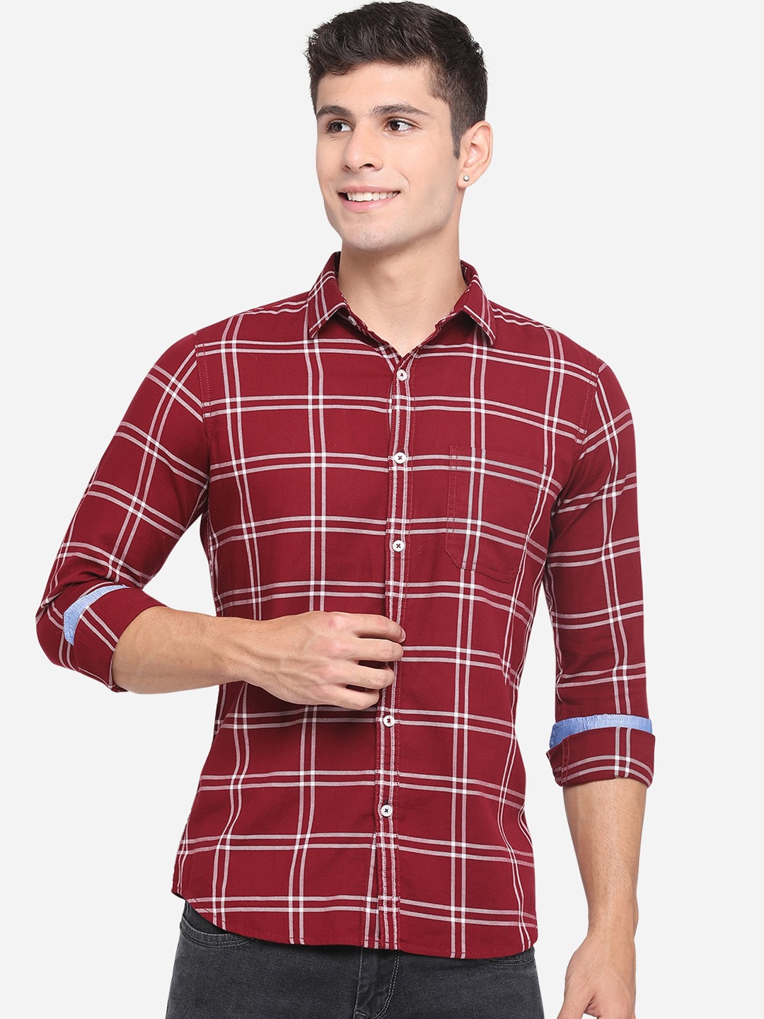 

JADE BLUE Men Red Classic Slim Fit Opaque Checked Casual Shirt