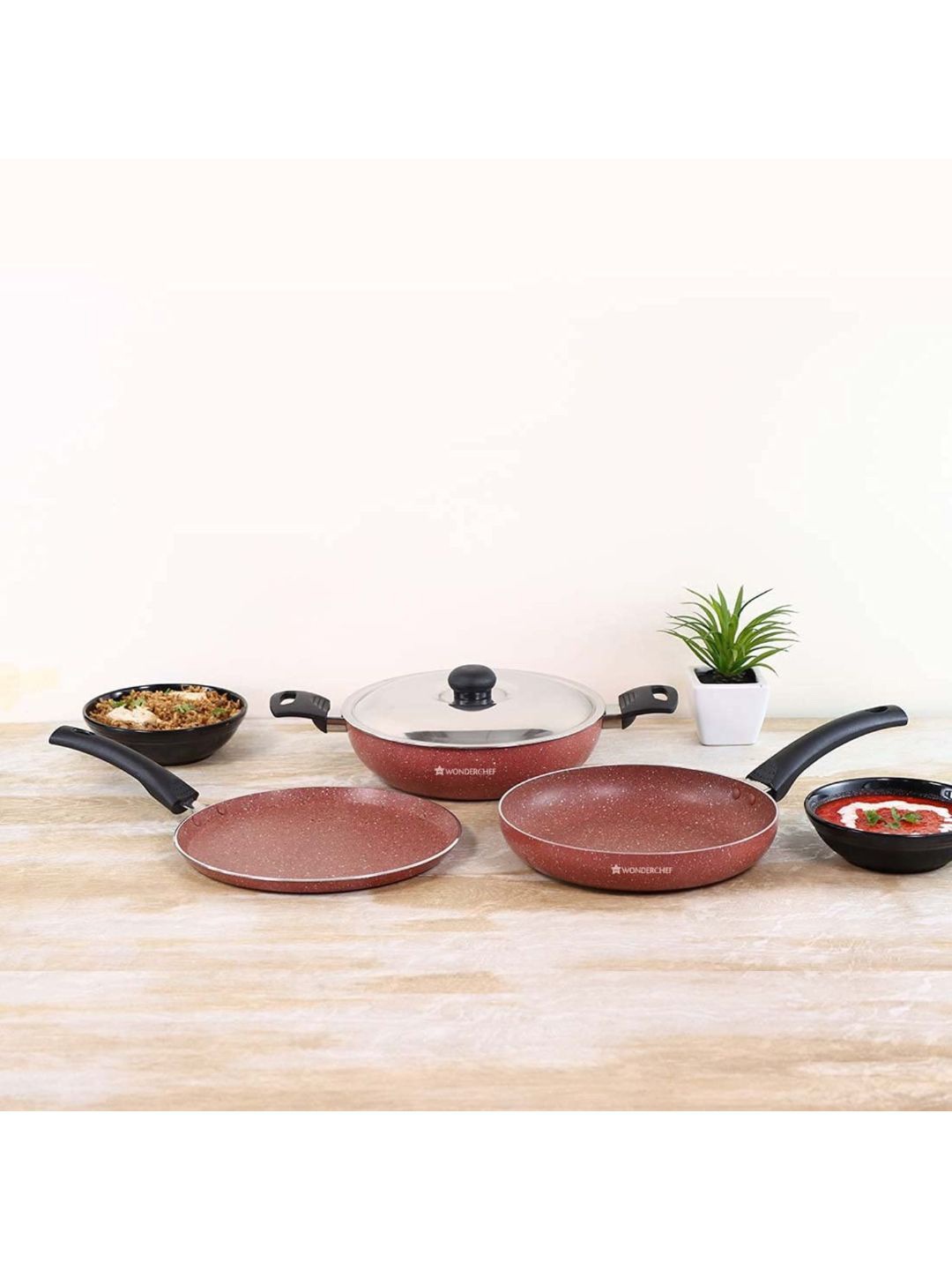 

Wonderchef Platinum Plus Set Of 3 Red Non-Stick Cookware Set