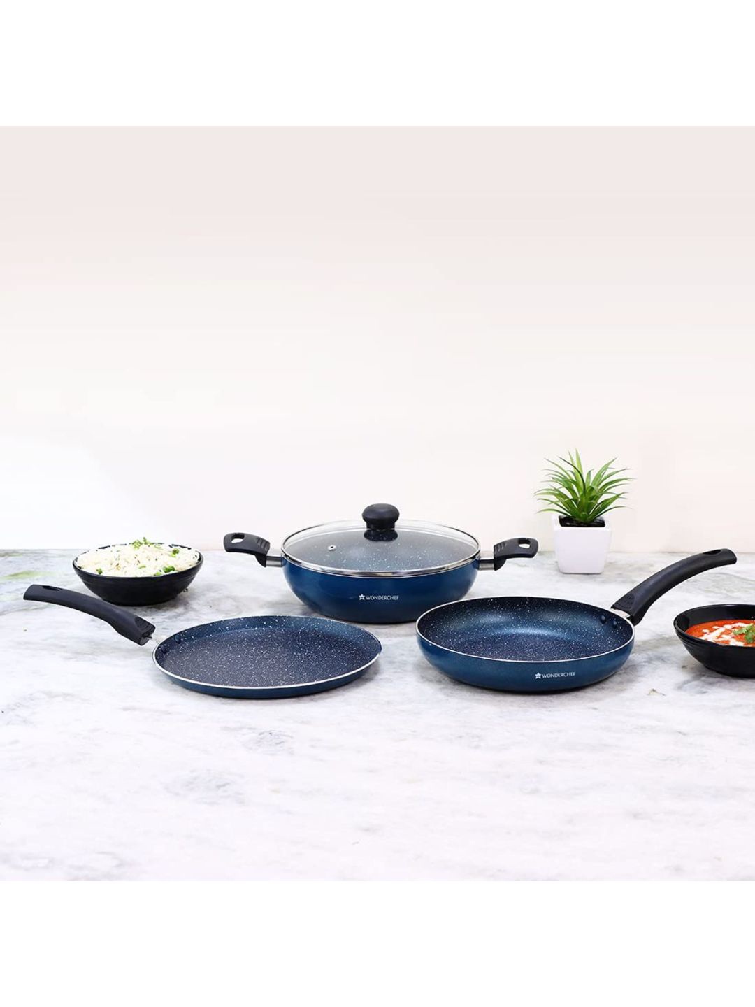 

Wonderchef Set Of 4 Blue Non-Stick Cookware Set With Lid