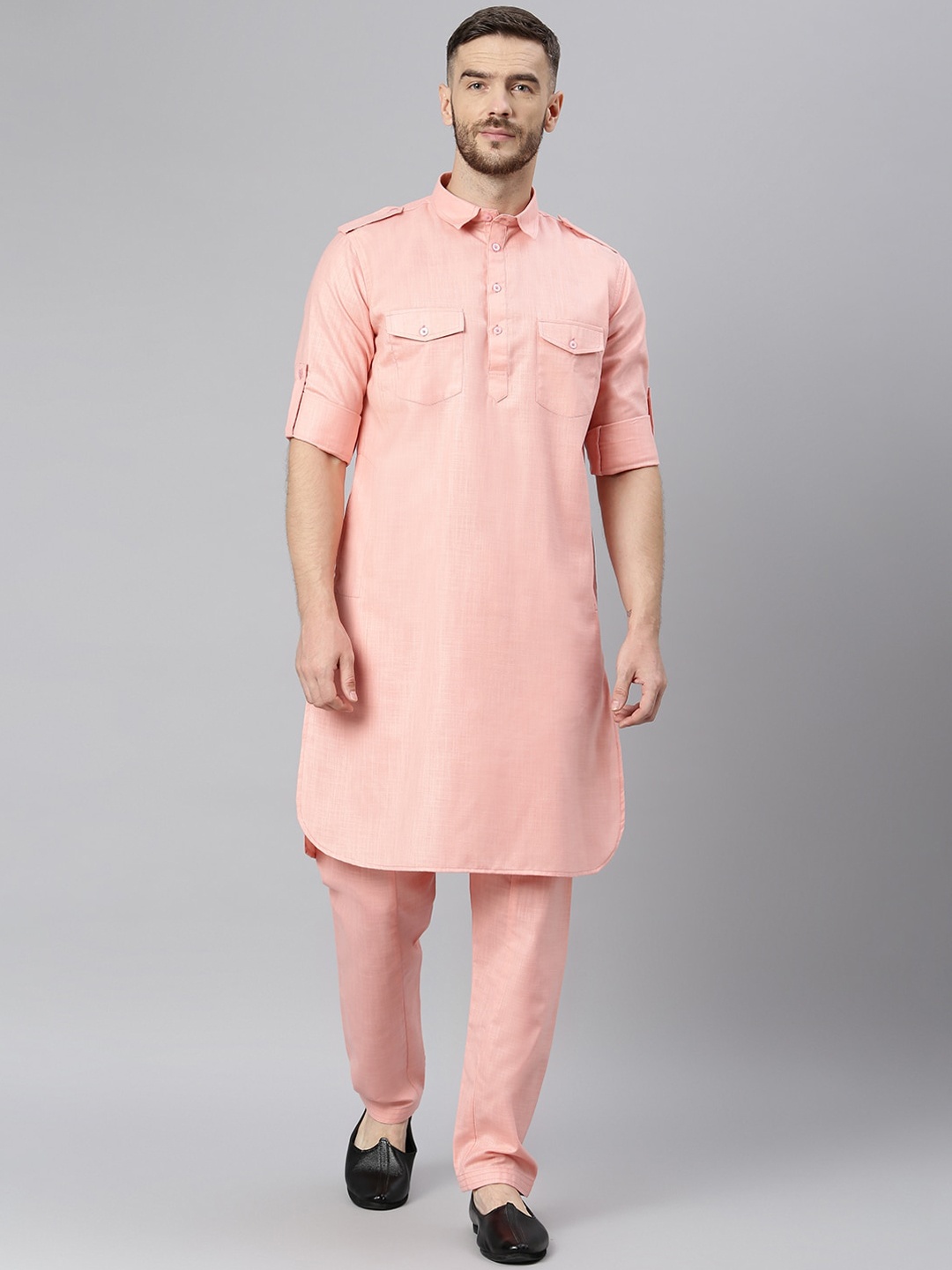 

Hangup Men Peach-Coloured Regular Kurti with Pyjamas