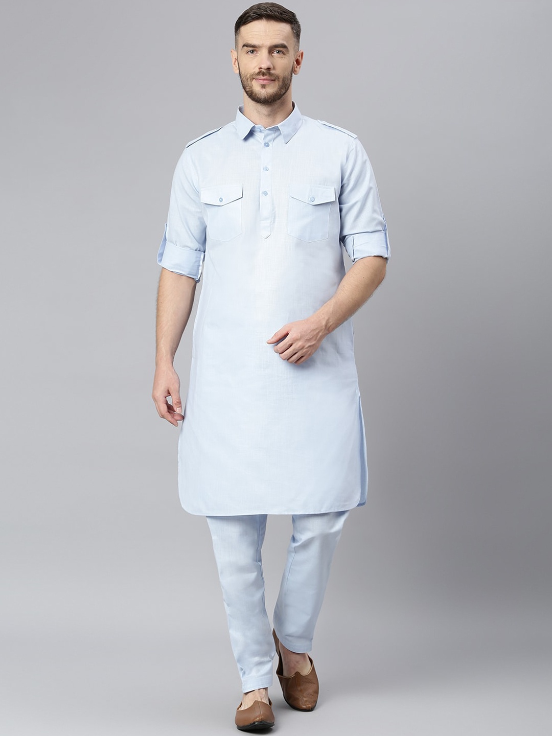 

Hangup Men Blue Regular Kurta with Pyjamas