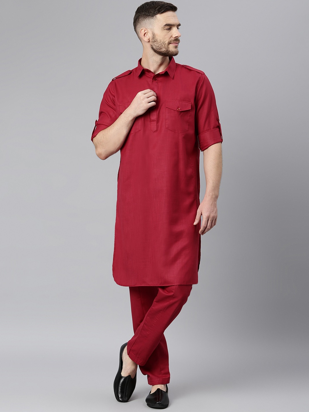 

Hangup Men Maroon Pathani Kurta Set