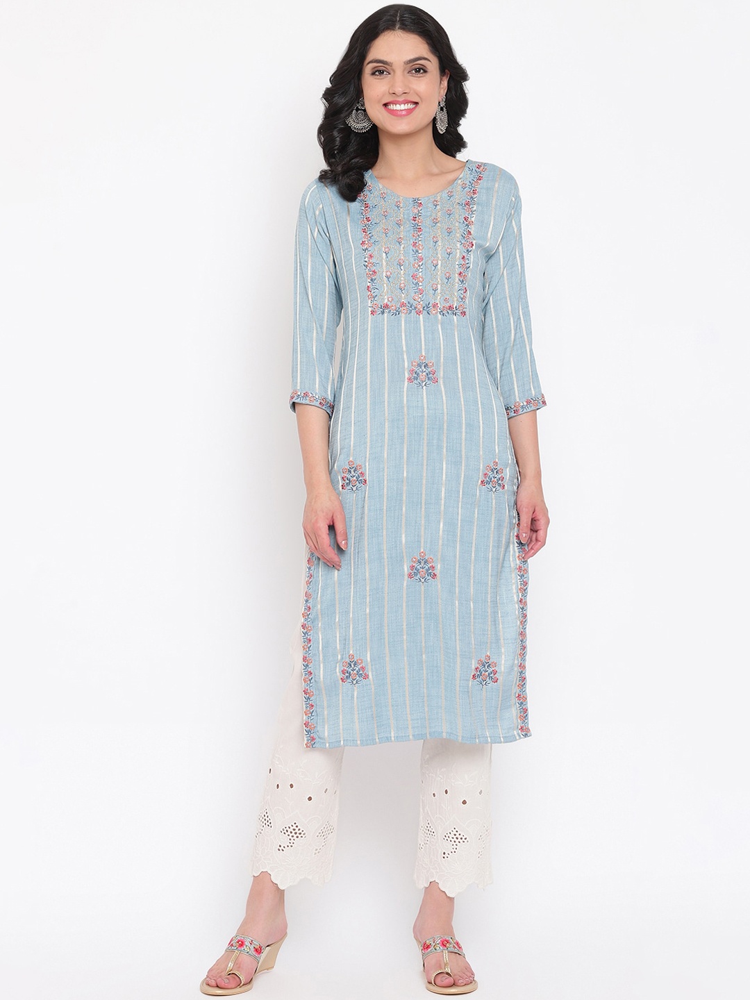 

Napra Women Blue & Multicoloured Floral Embroidered Kurta