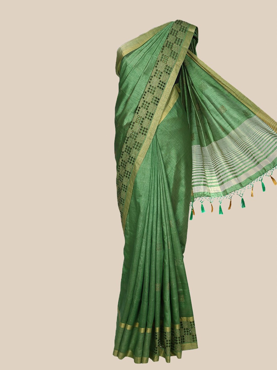 

The Chennai Silks Green & Grey Ethnic Motifs Jaali Saree