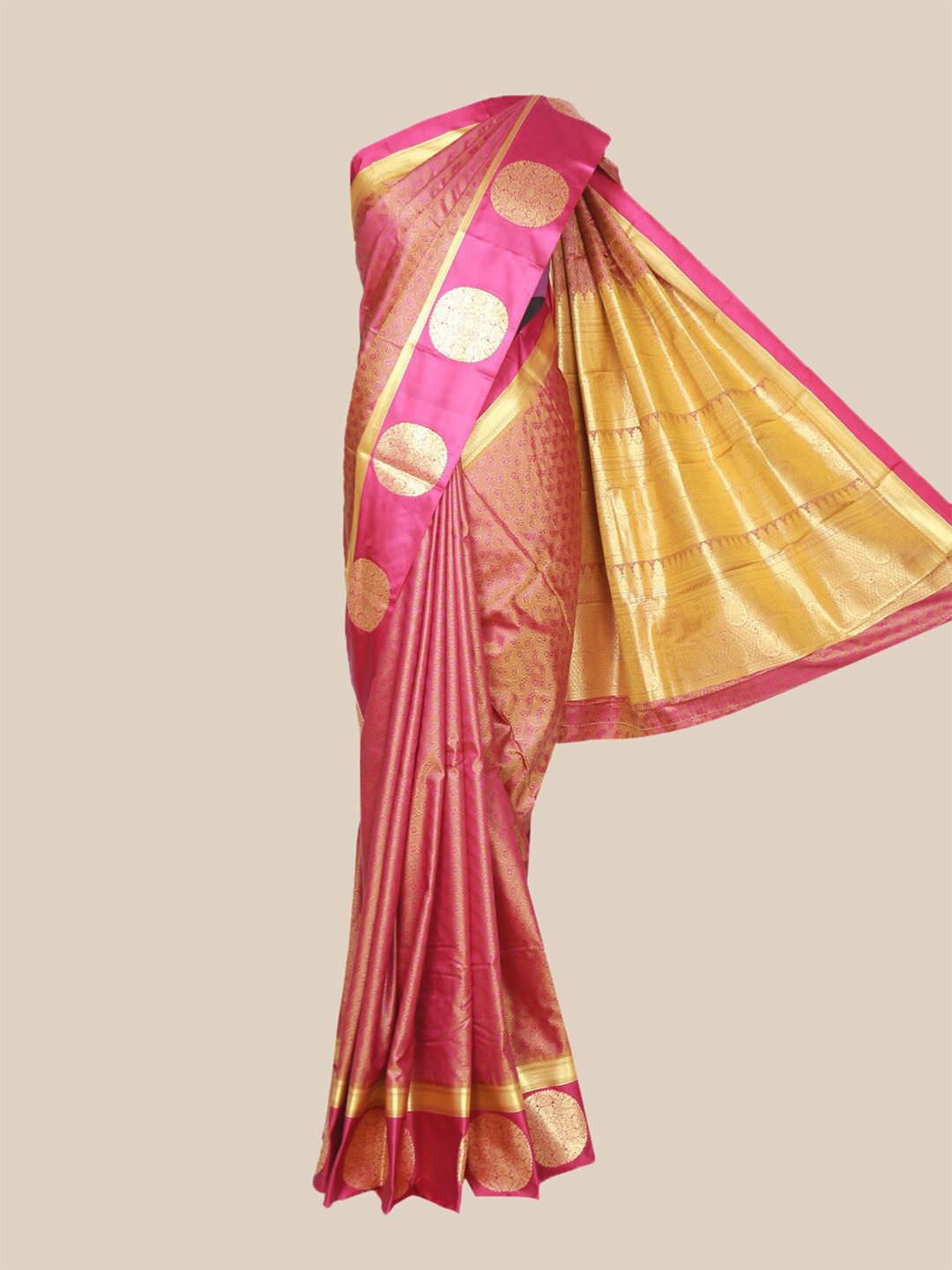 

The Chennai Silks Brown & Fuchsia Ethnic Motifs Art Silk Saree