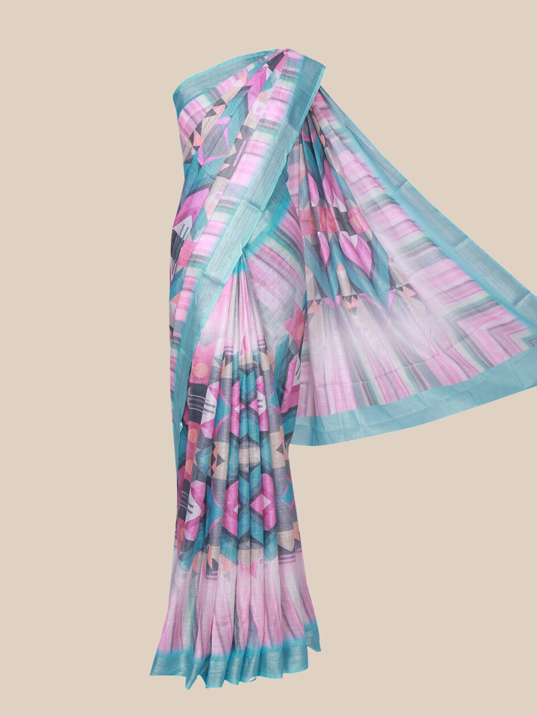 

The Chennai Silks Blue & Pink Linen Blend Saree