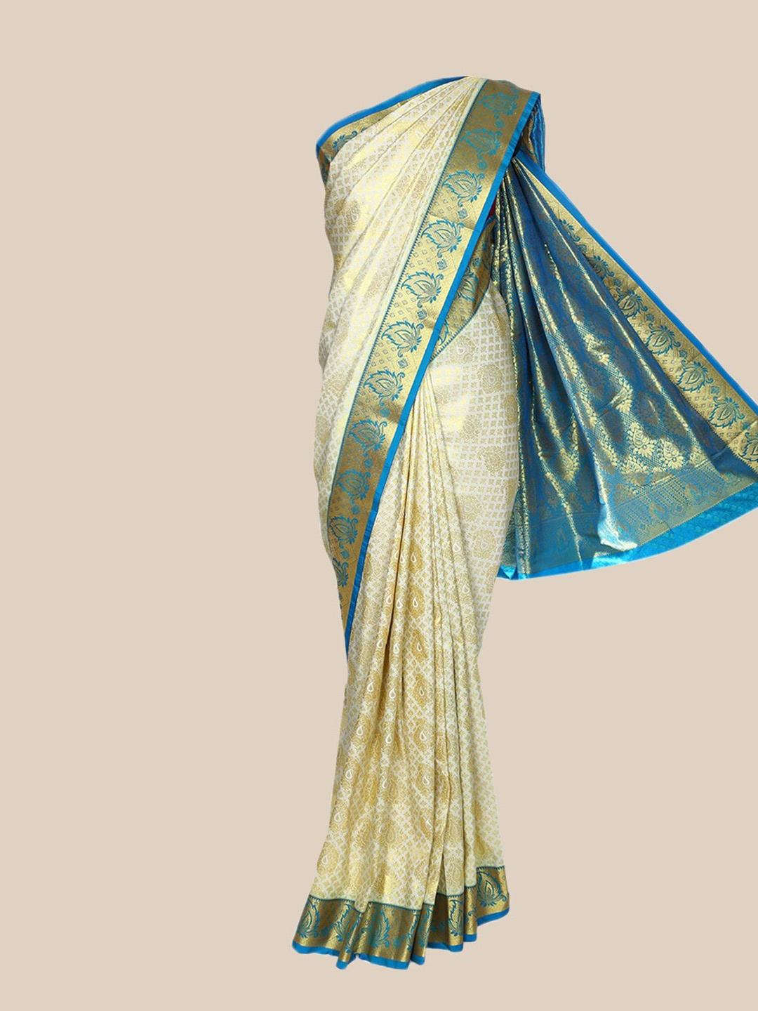 

The Chennai Silks Cream-Coloured & Gold Ethnic Motifs Brocade Saree