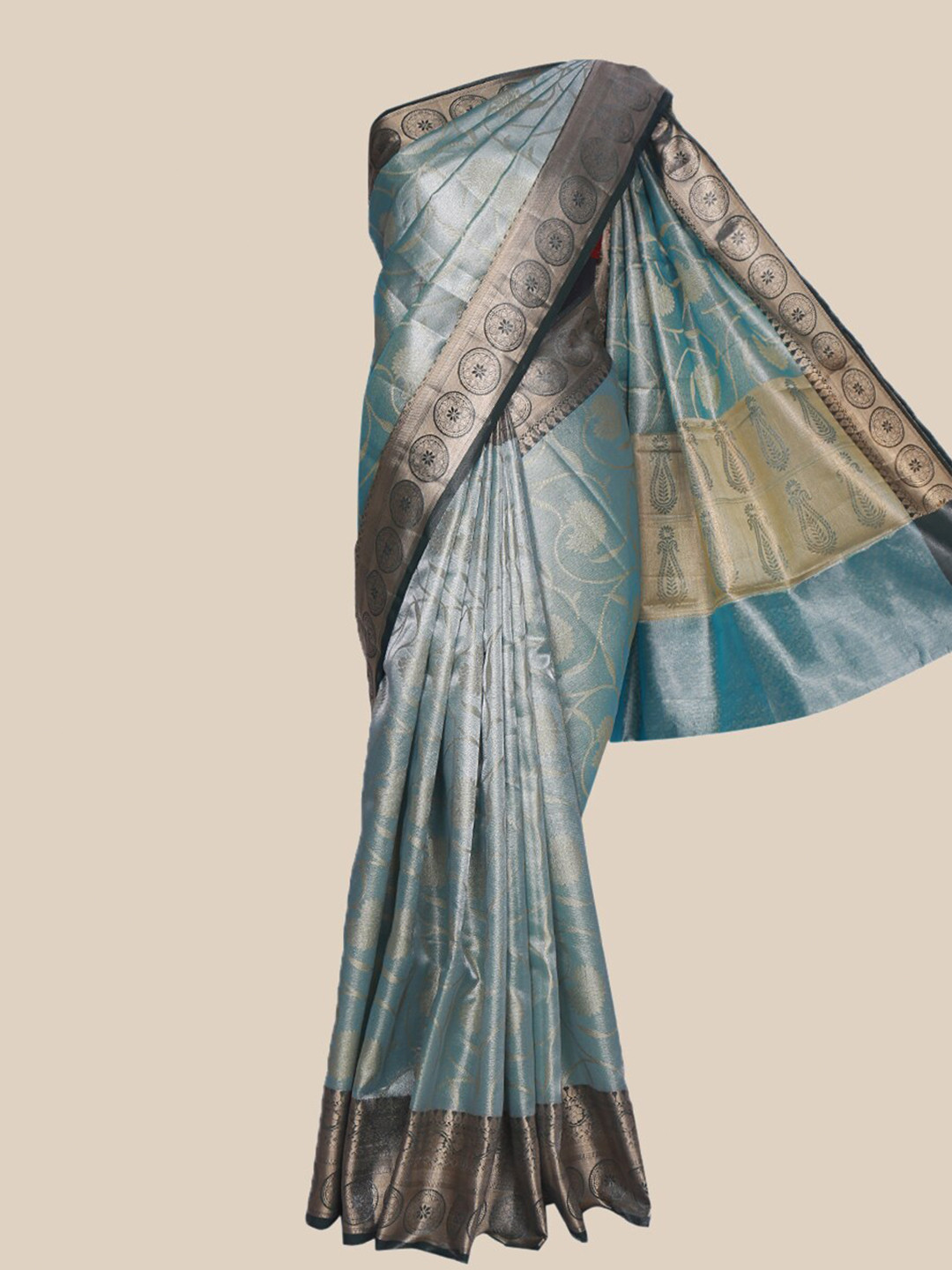 

The Chennai Silks Blue & Brown Woven Design Zari Border Banarasi Saree