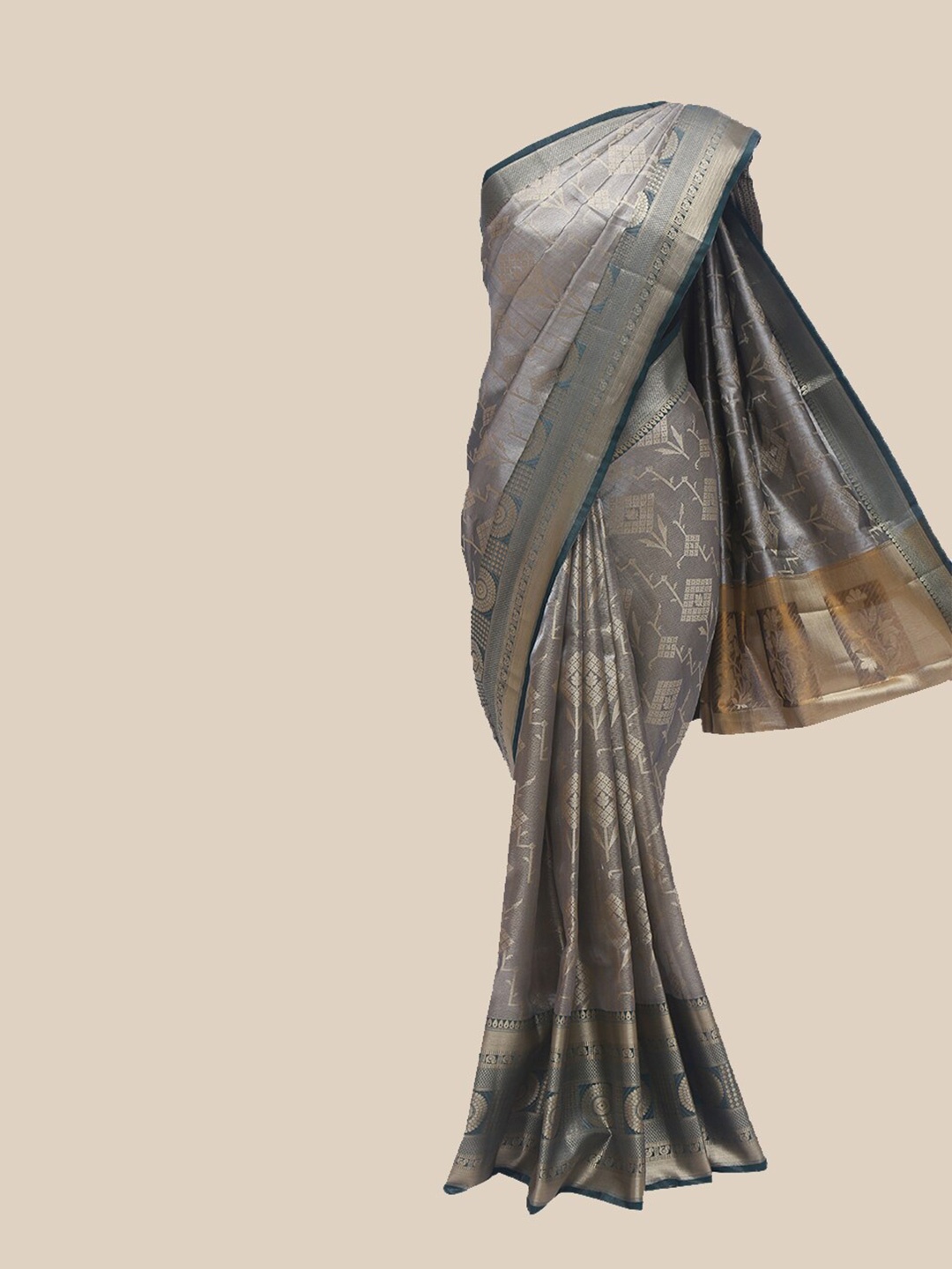 

The Chennai Silks Grey & Brown Woven Design Zari Banarasi Saree
