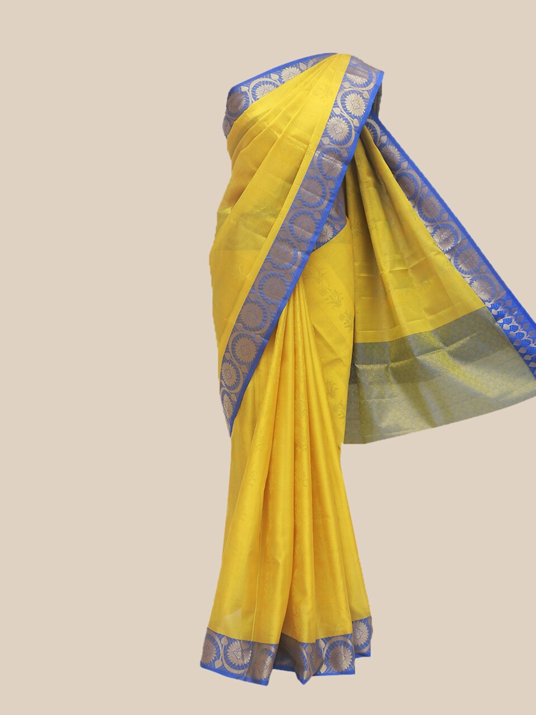 

The Chennai Silks Yellow & Blue Woven Design Zari Organza Banarasi Saree