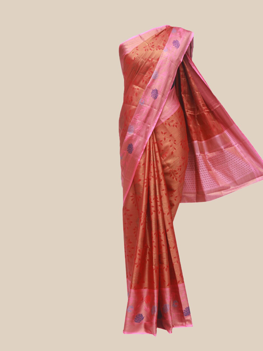 

The Chennai Silks Maroon & Pink Woven Design Zari Organza Fusion Banarasi Saree