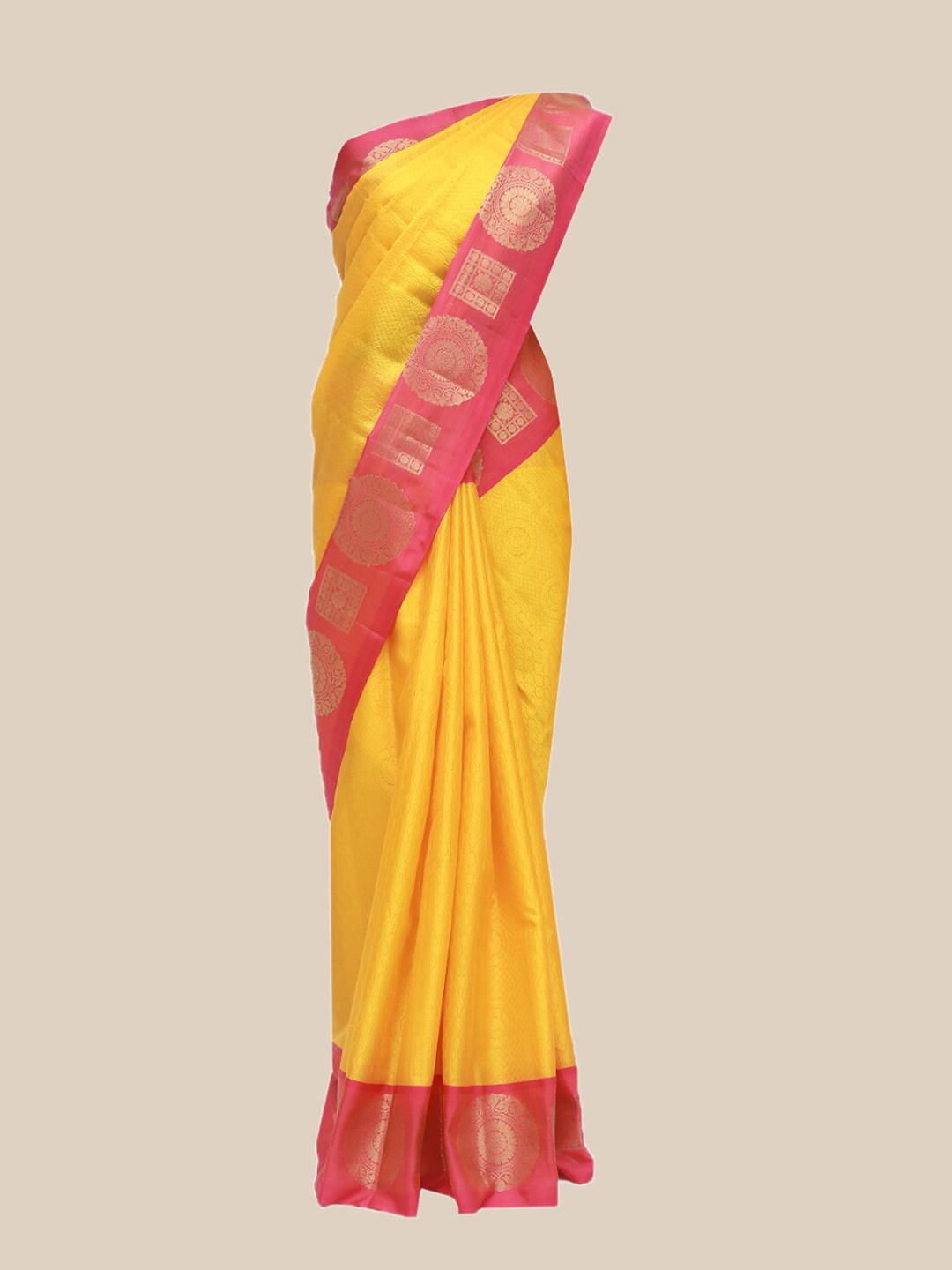 

The Chennai Silks Yellow & Red Woven Design Zari Organza Fusion Banarasi Saree