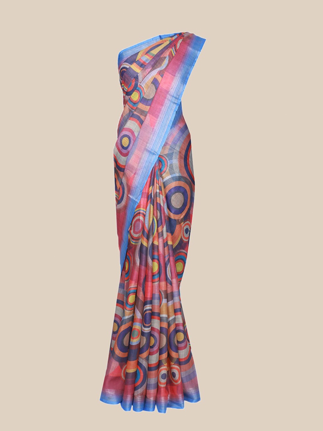 

The Chennai Silks Multicoloured Linen Blend Fusion Saree, Multi
