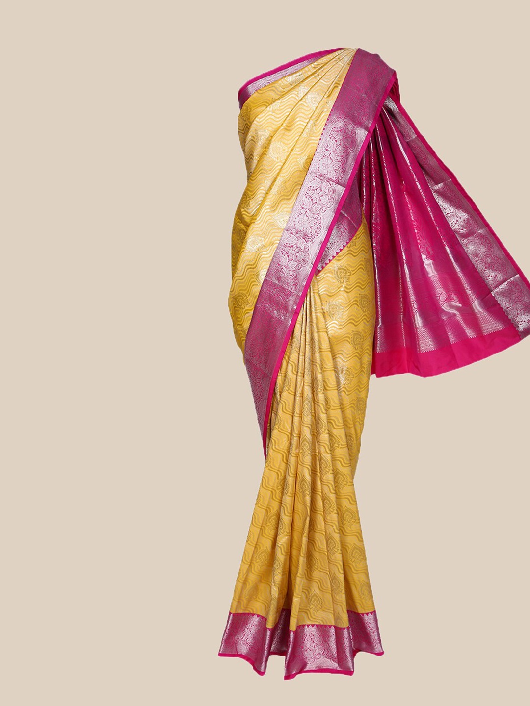 

The Chennai Silks Yellow & Pink Woven Design Brocade Fusion Saree