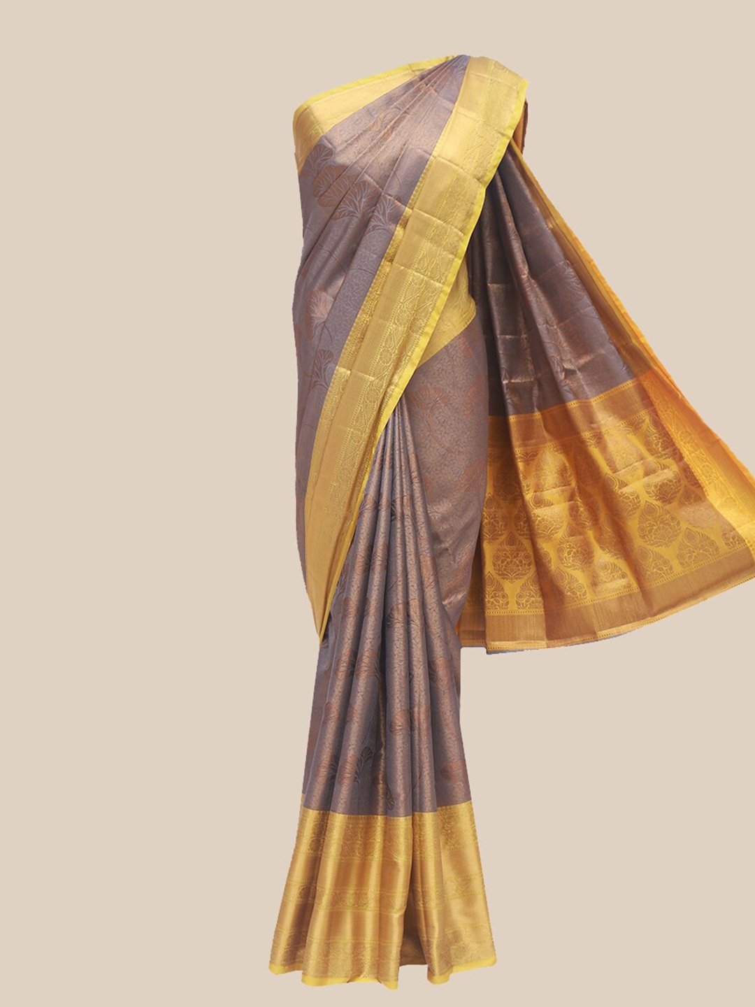 

The Chennai Silks Grey & Yellow Woven Design Organza Fusion Banarasi Saree