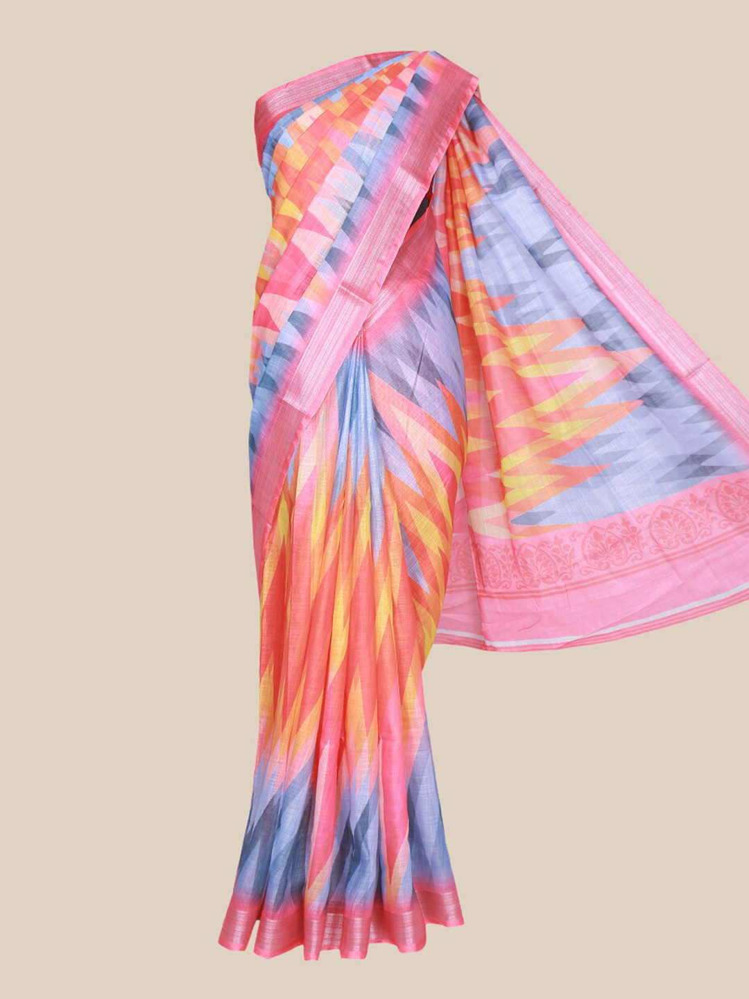 

The Chennai Silks Pink & Blue Linen Blend Fusion Saree