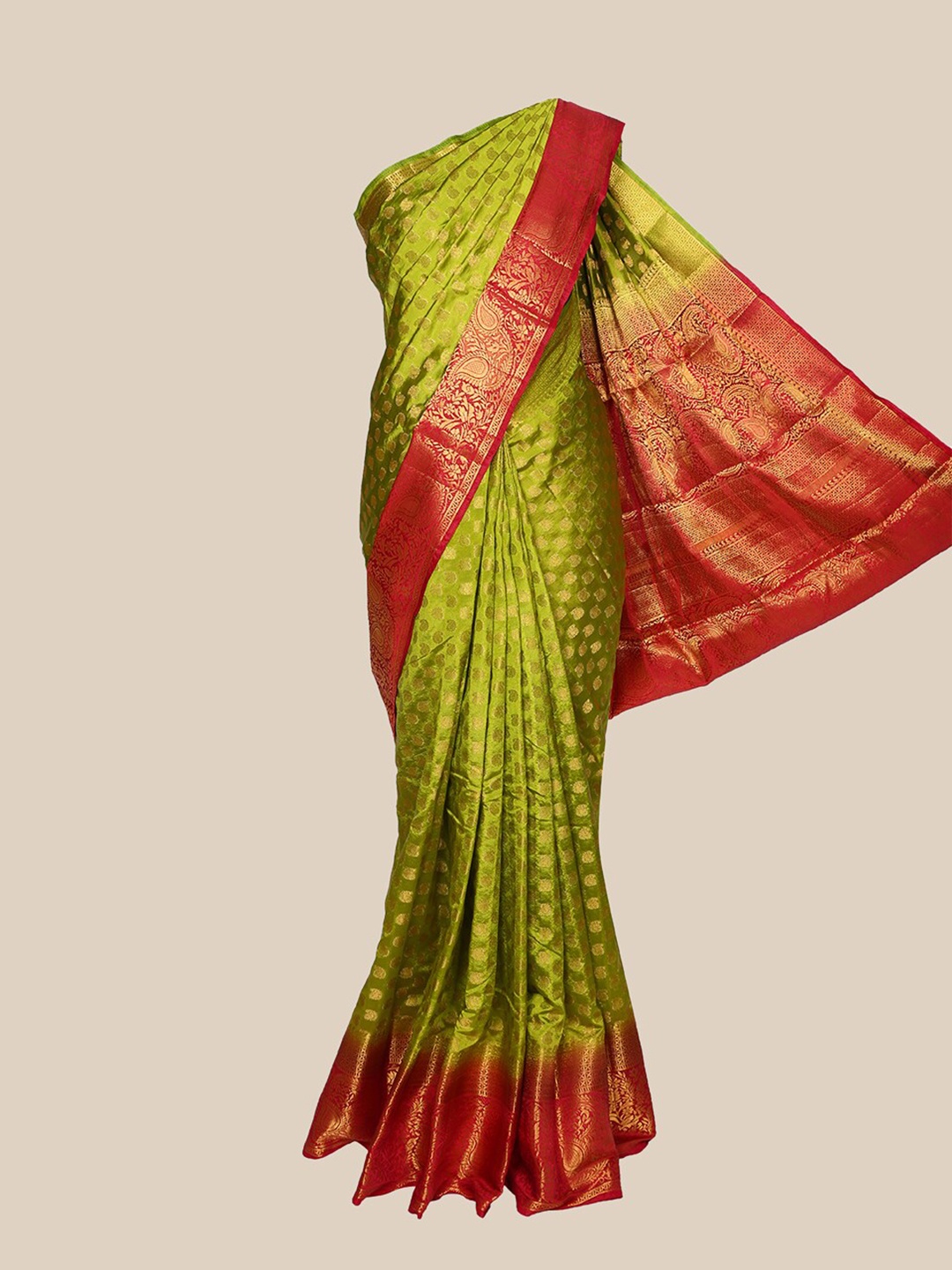 

The Chennai Silks Green & Red Woven Design Zari Fusion Saree