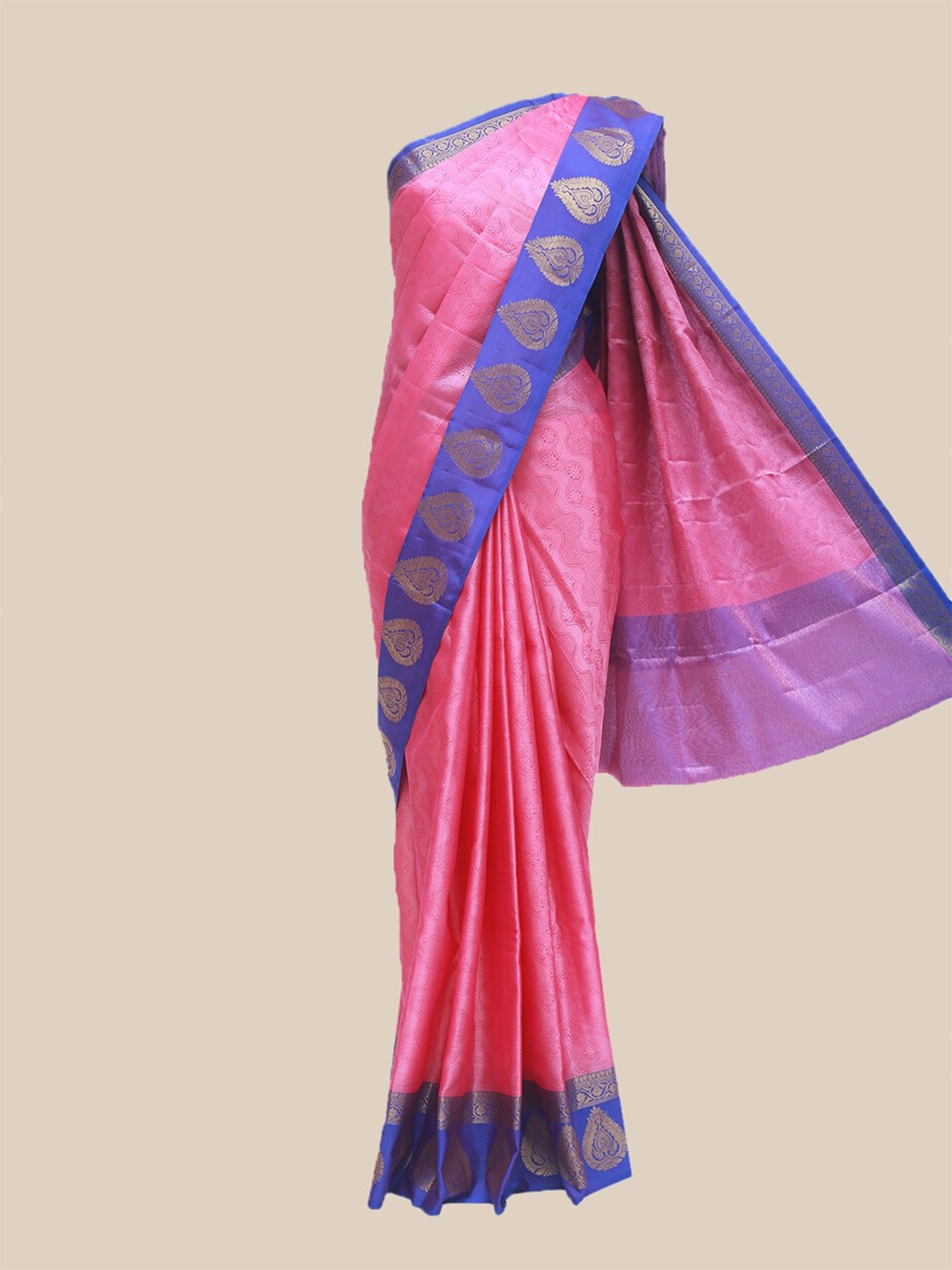 

The Chennai Silks Pink & Blue Woven Design Zari Organza Fusion Banarasi Saree