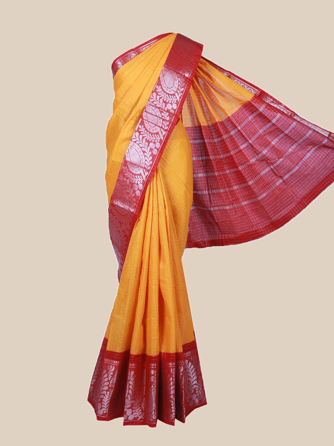 

The Chennai Silks Orange & Red Woven Design Pure Cotton Fusion Sungudi Saree