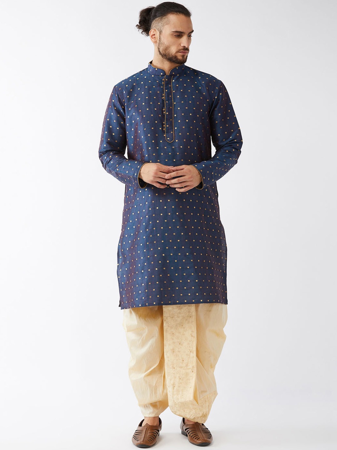 

VASTRAMAY Men Blue Printed Kurta with Dhoti Pants