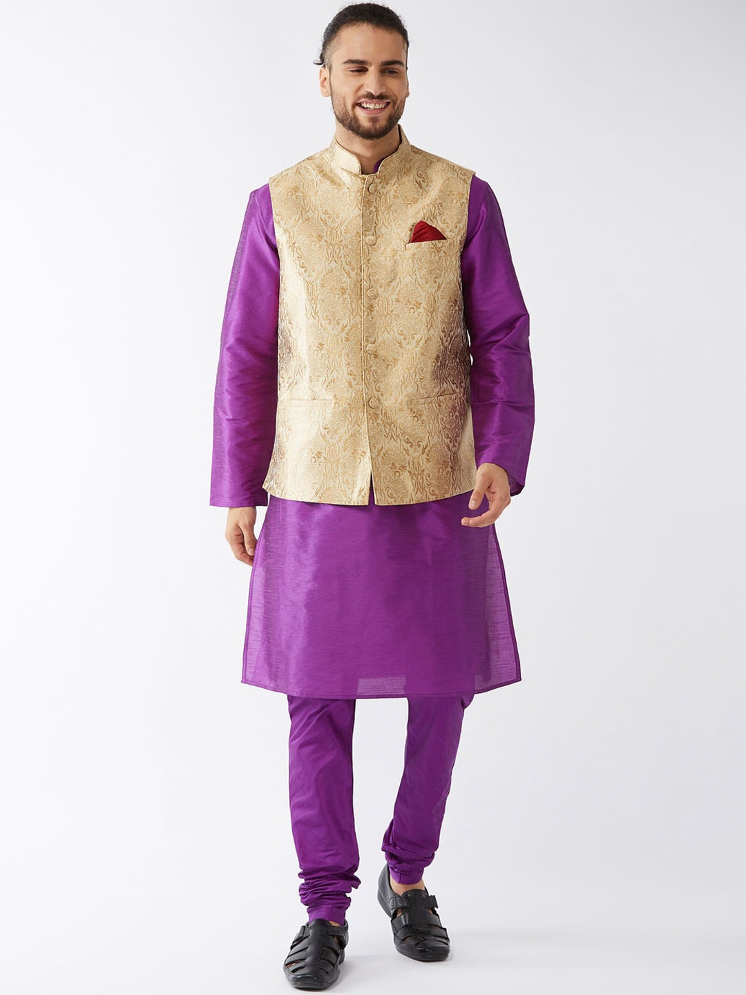 

VASTRAMAY Men Purple Regular Kurta with Churidar
