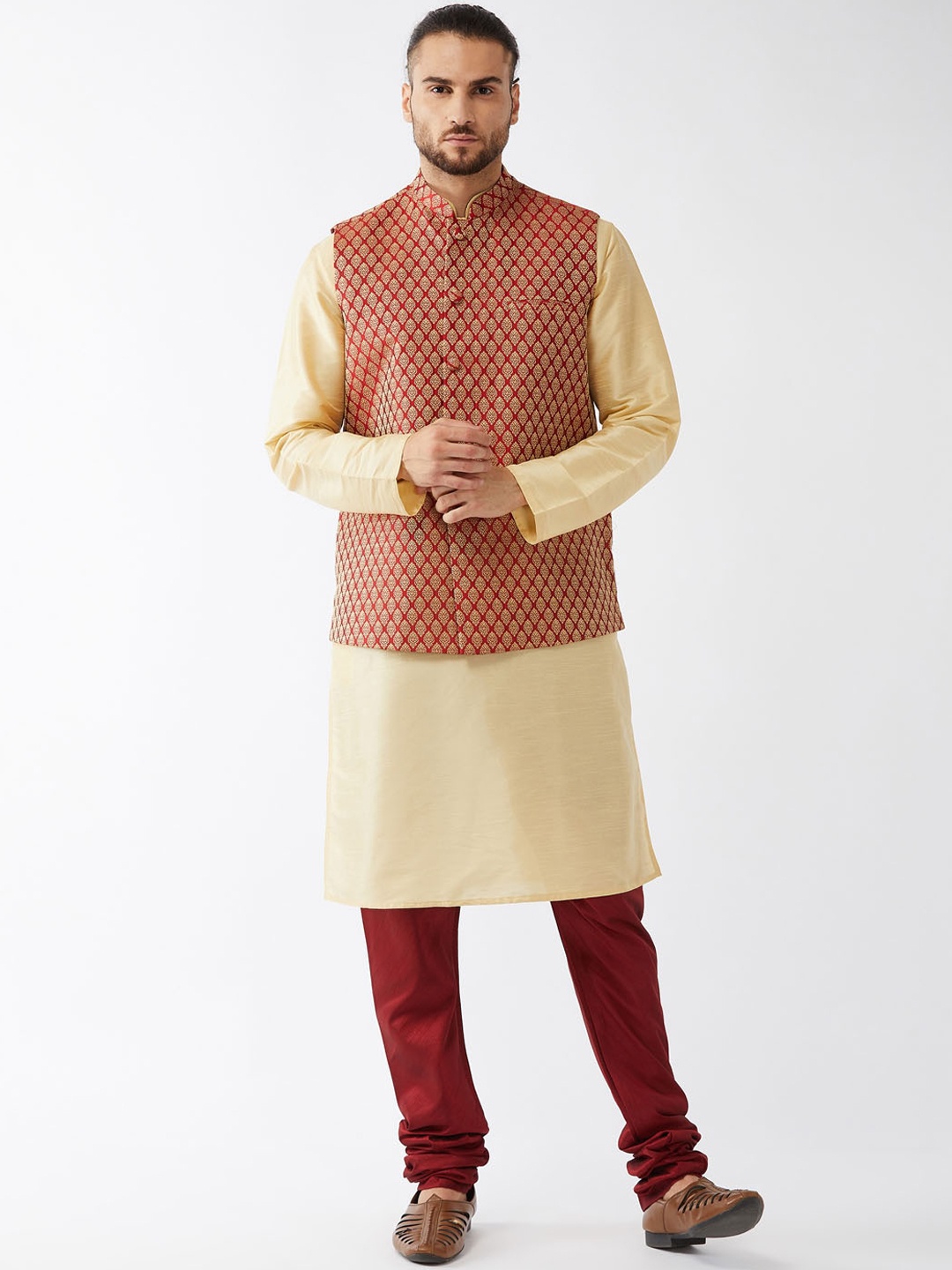

VASTRAMAY Men Beige Regular Kurta with Churidar