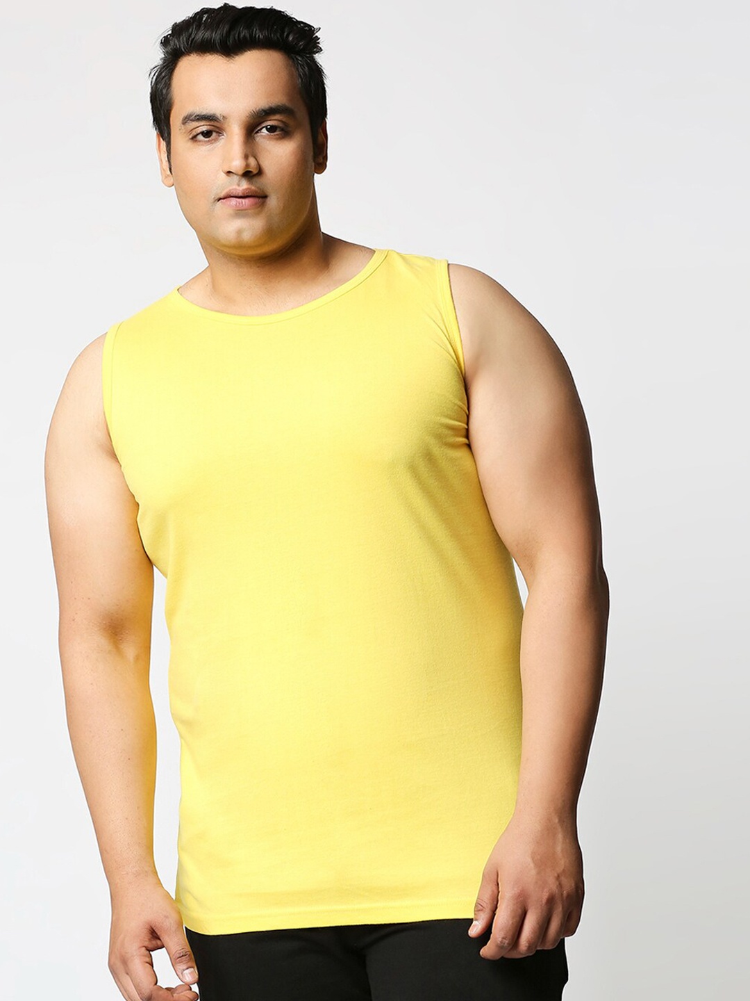 

Bewakoof Plus Men Yellow Solid Cotton Gym Vests