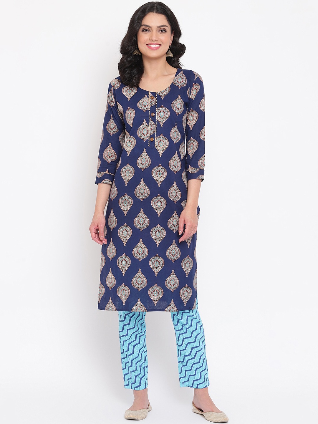 

Napra Women Blue Printed Regular Pure Cotton Kurta with Trousers
