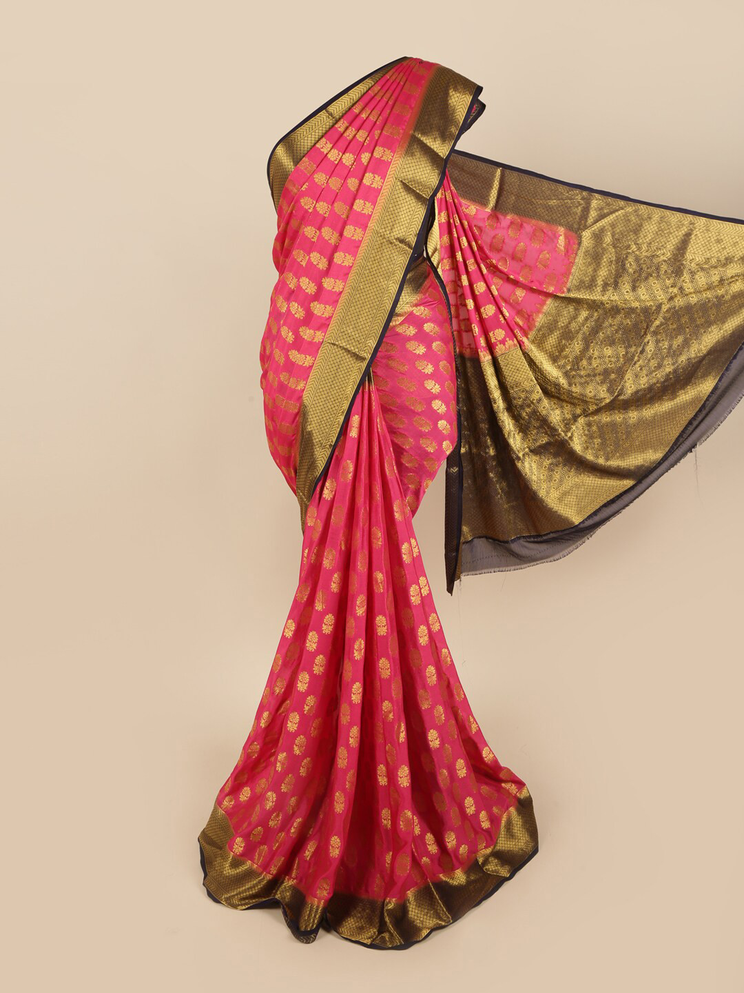 

Pothys Pink & Gold-Toned Floral Zari Art Silk Saree