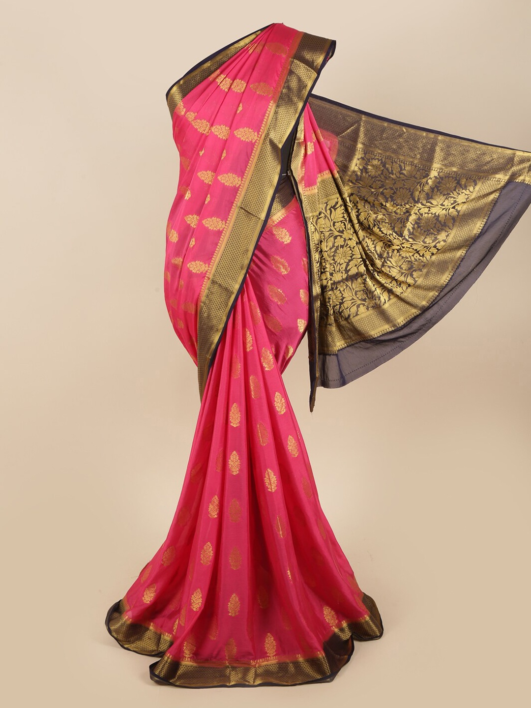 

Pothys Pink & Gold-Toned Ethnic Motifs Zari Art Silk Saree