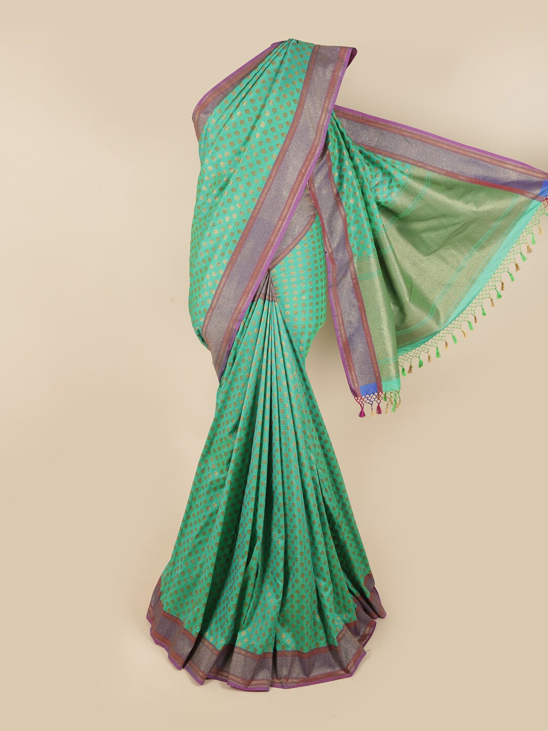 

Pothys Green & Gold-Toned Ethnic Motifs Zari Art Silk Saree