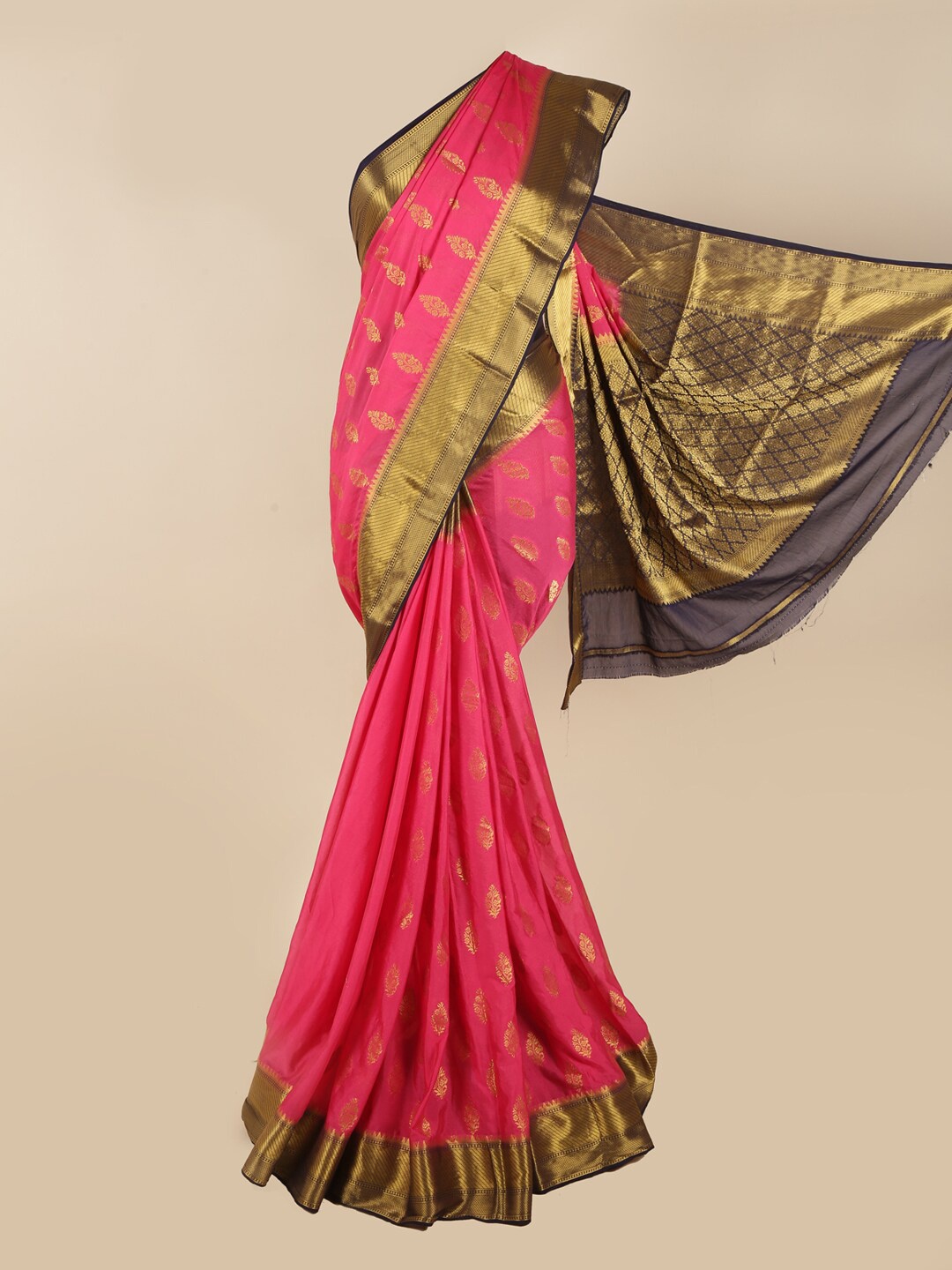 

Pothys Pink & Gold-Toned Floral Zari Art Silk Saree