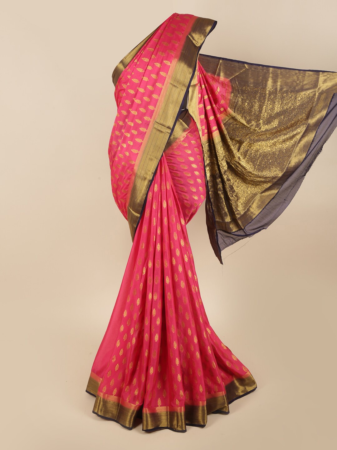 

Pothys Pink & Gold-Toned Ethnic Motifs Zari Art Silk Saree