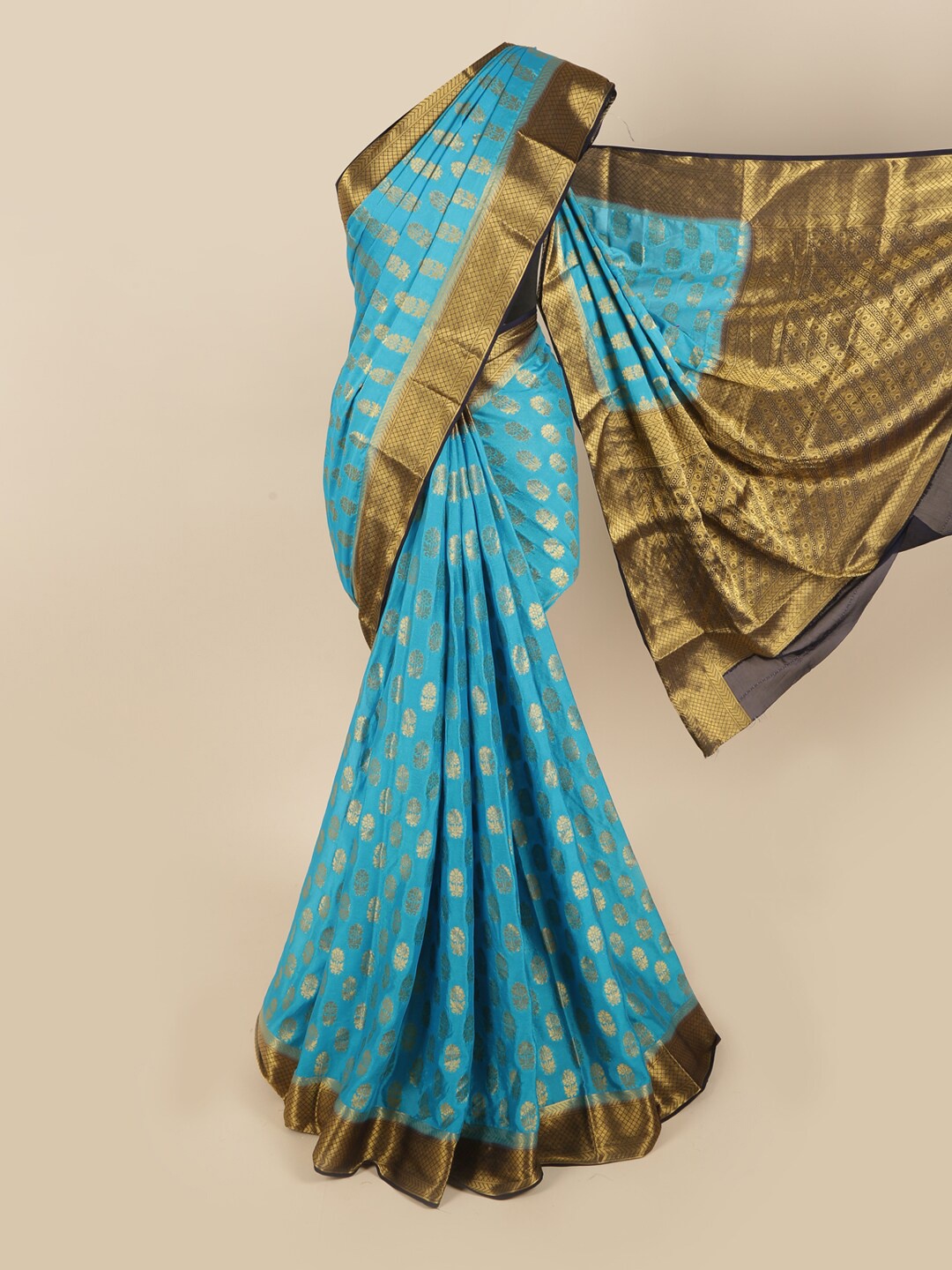 

Pothys Blue & Navy Blue Floral Zari Art Silk Saree