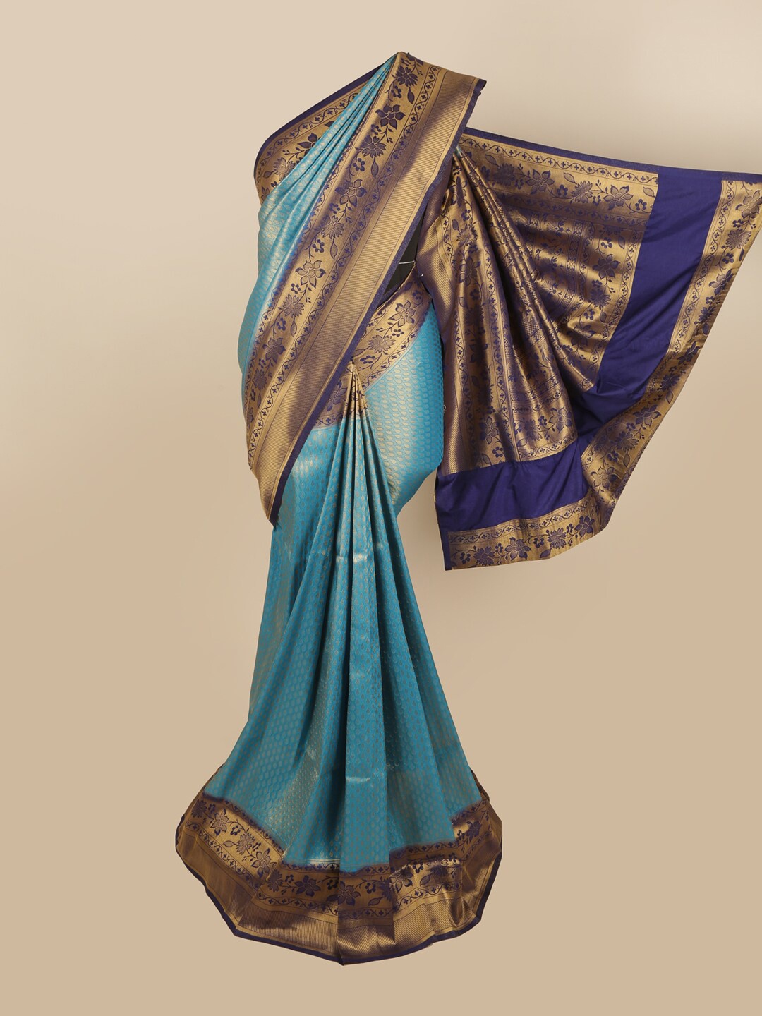 

Pothys Turquoise Blue & Gold-Toned Zari Art Silk Saree