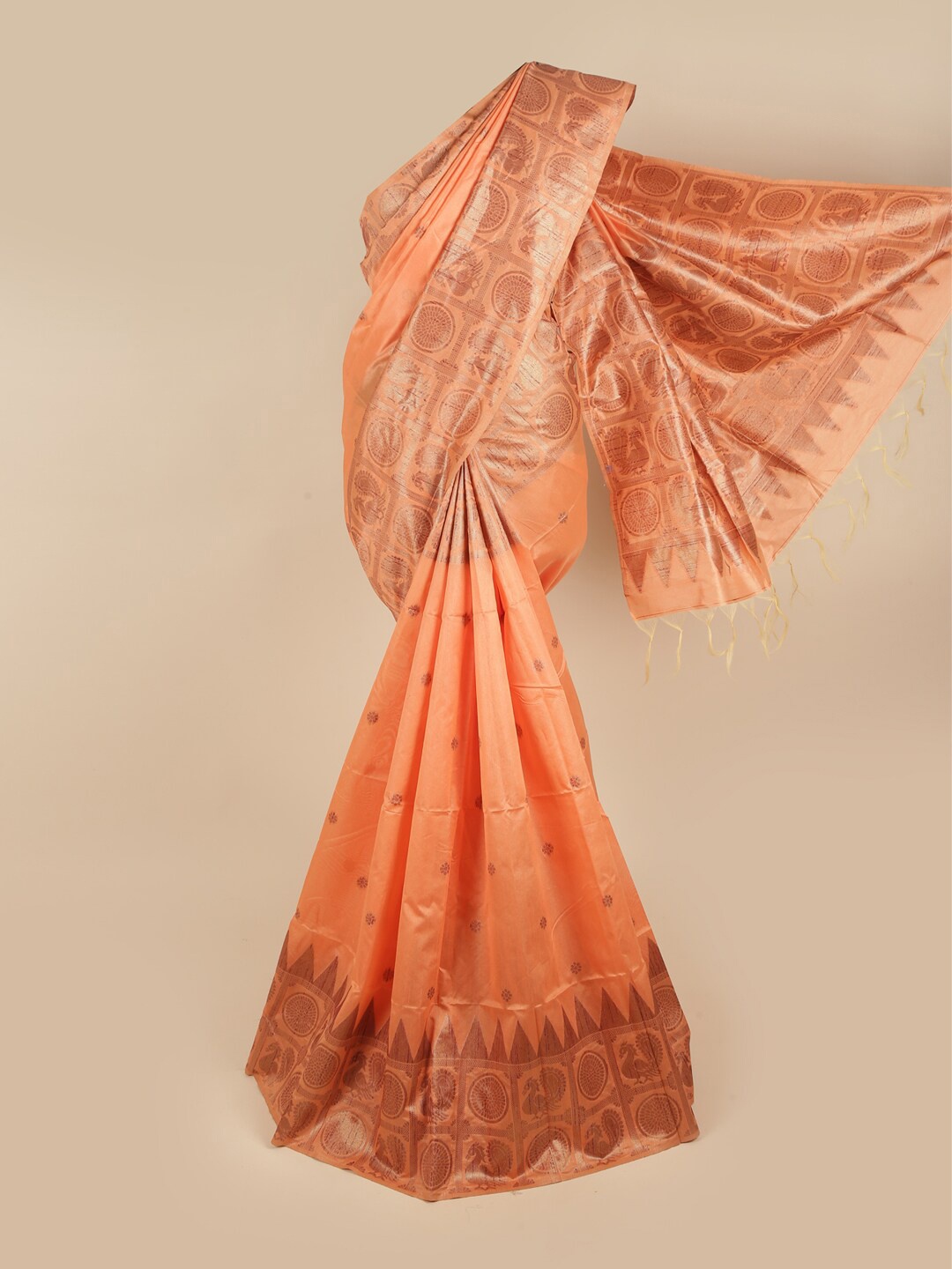 

Pothys Orange Woven Design Jute Silk Saree