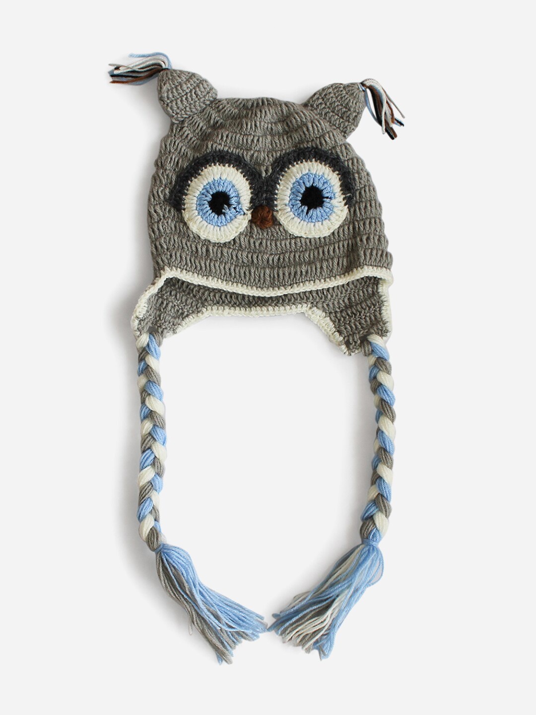 

Woonie Kids Grey & White Eyes Self Design Acrylic Handmade Beanie