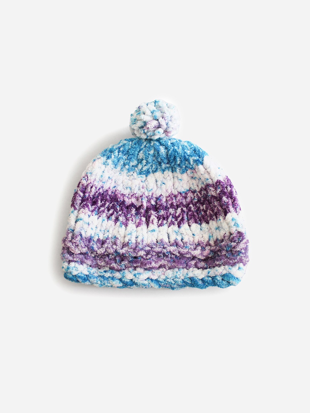 

Woonie Unisex Kids Blue & White Colourblocked Beanie