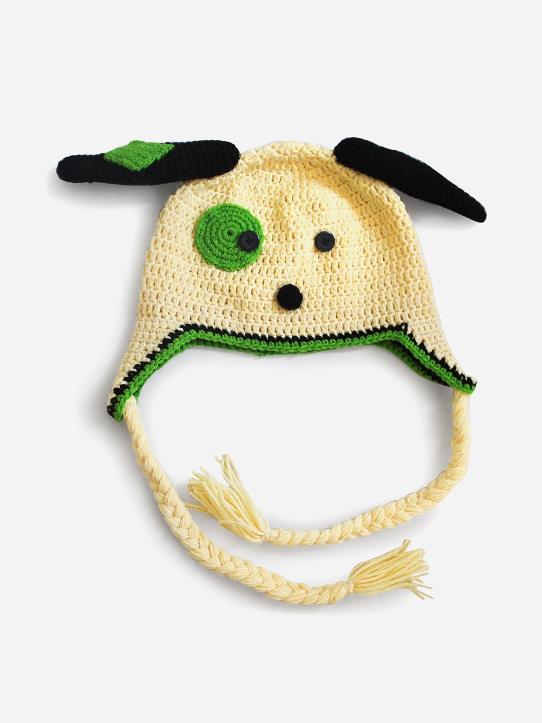 

Woonie Unisex Kids Yellow & Green Beanie