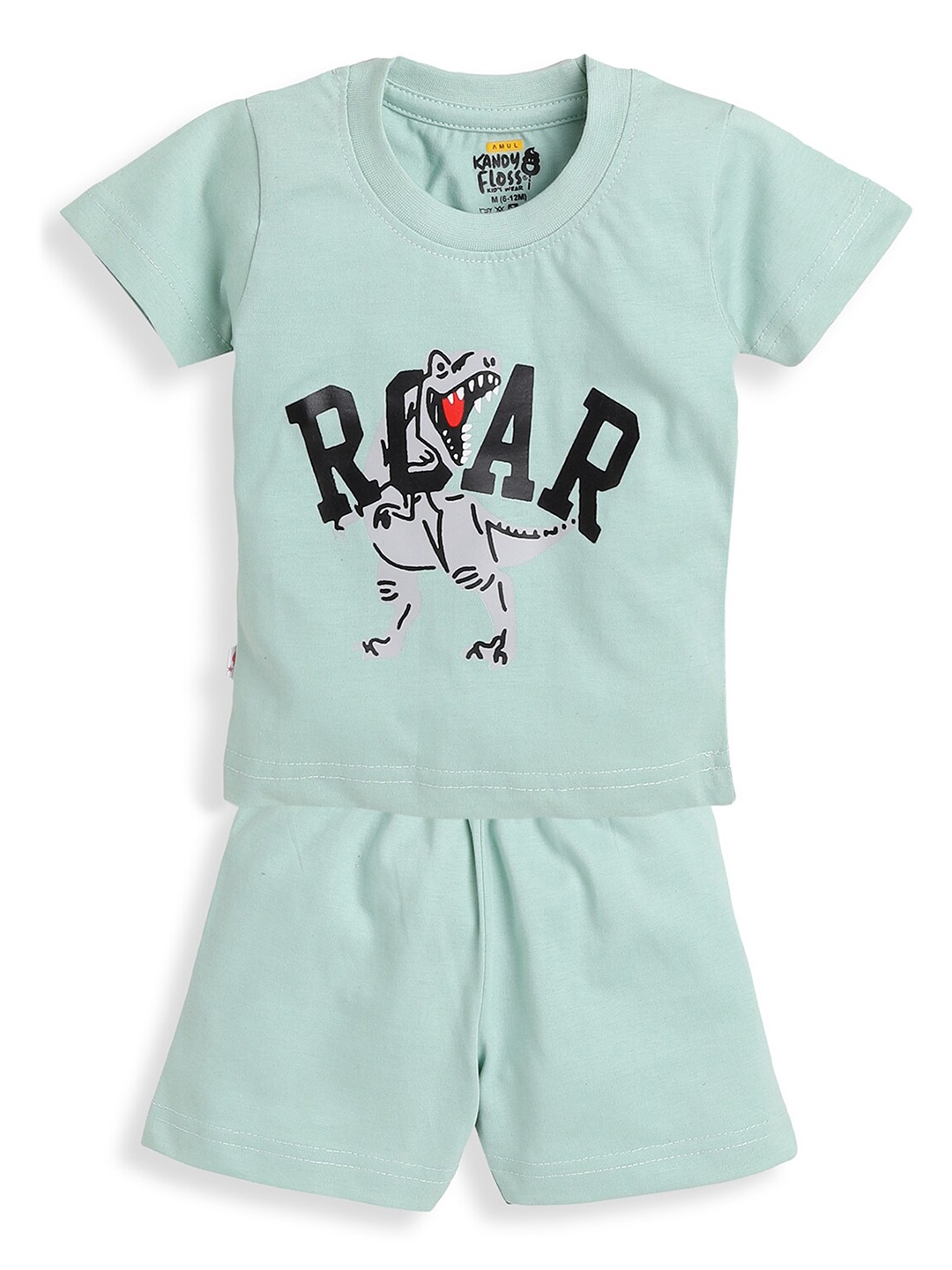 

AMUL Kandyfloss Boys Green & Black Printed Pure Cotton T-shirt with Shorts