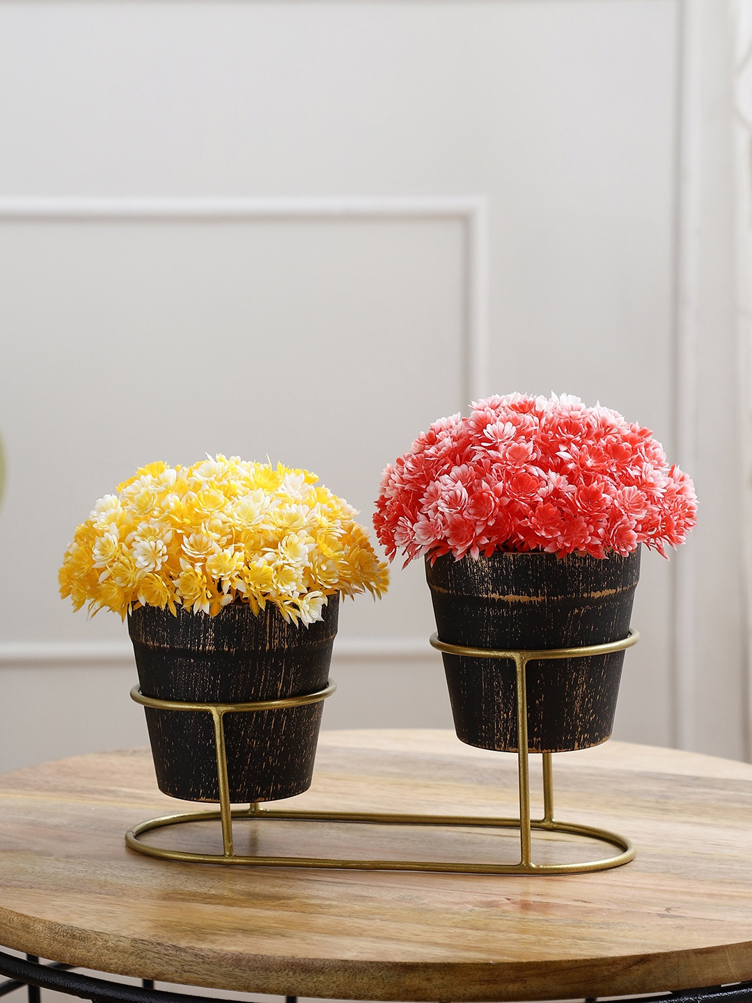 

FOLIYAJ Red & Yellow Set Of 2 Artificial Plants With Metal Holder